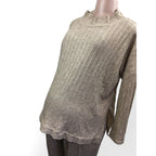 Large - Beige Soft Knit Ribbed Maternity Sweater & Jogger Set - Aneenhenze