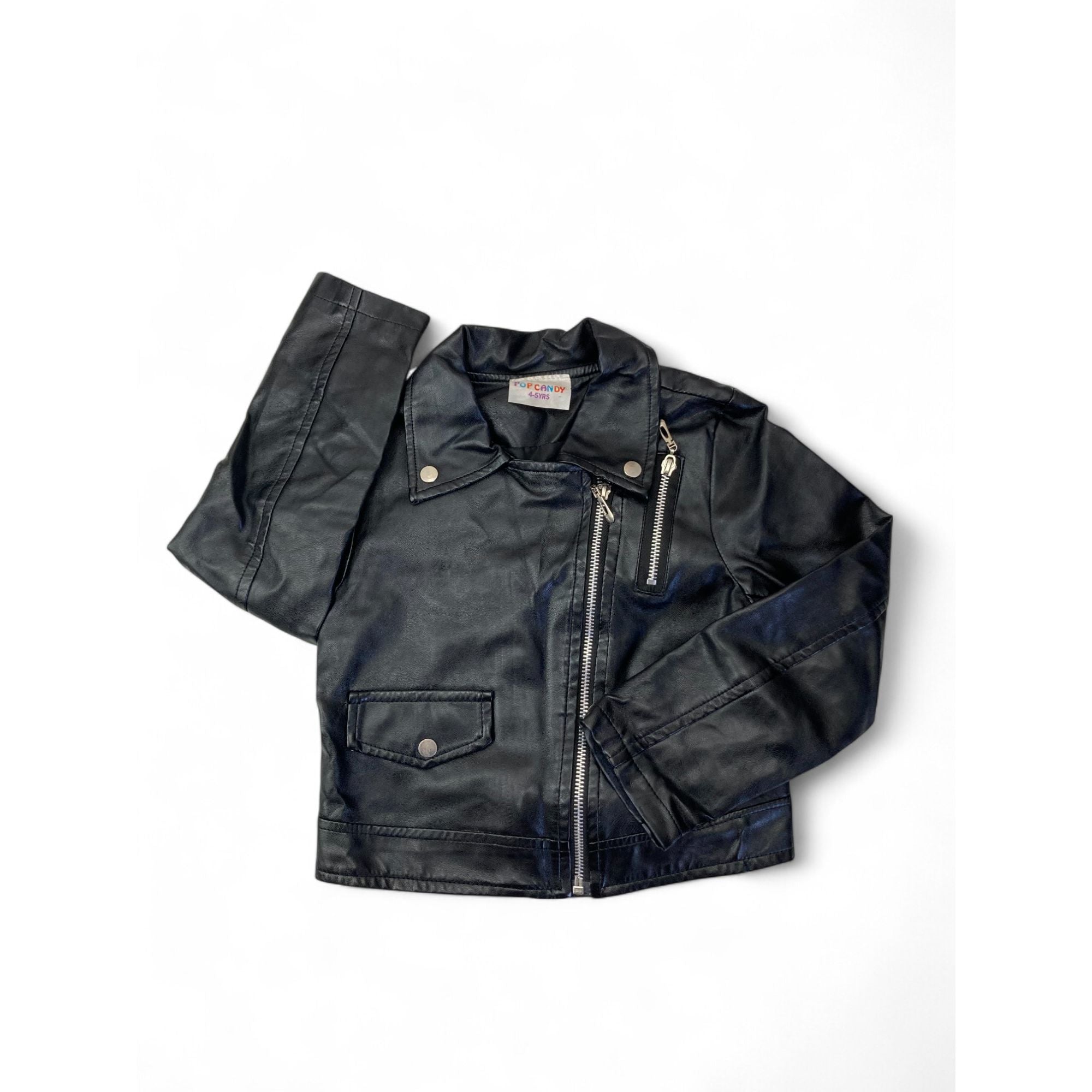 4-5Y Black Pleather Biker Jacket - Pop Candy
