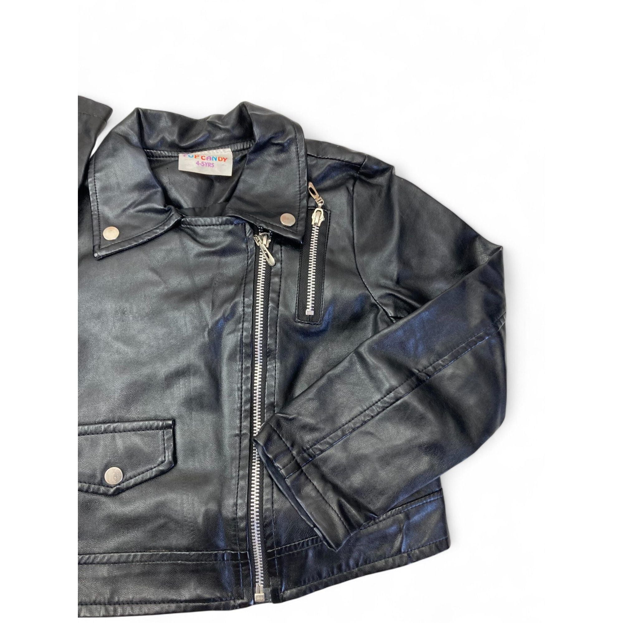 4-5Y Black Pleather Biker Jacket - Pop Candy