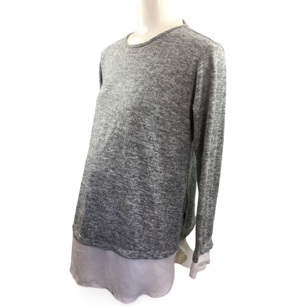 Large - Grey Soft Knit Sweater With Chiffon Details - Cherry Melon