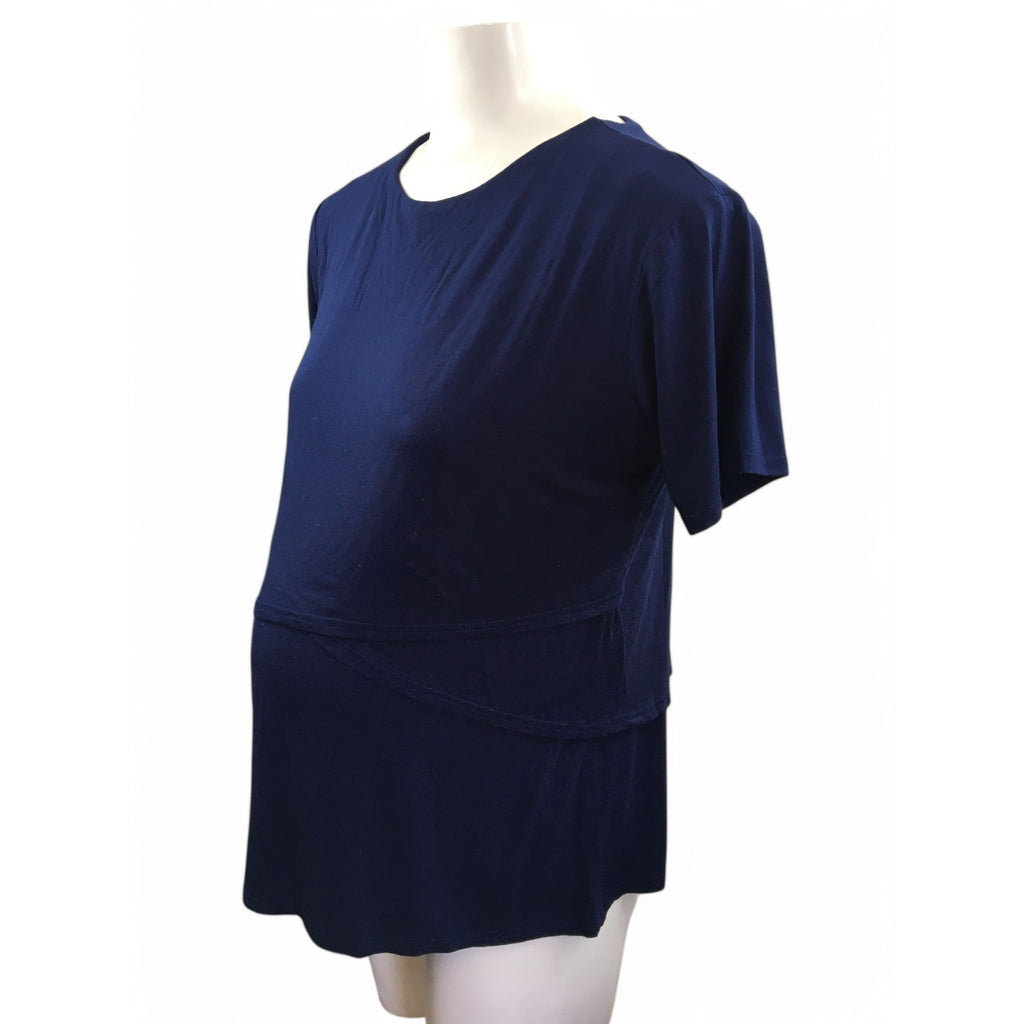 Large - Dark Blue Maternity & Nursing Tulip Top - Aneenhenze