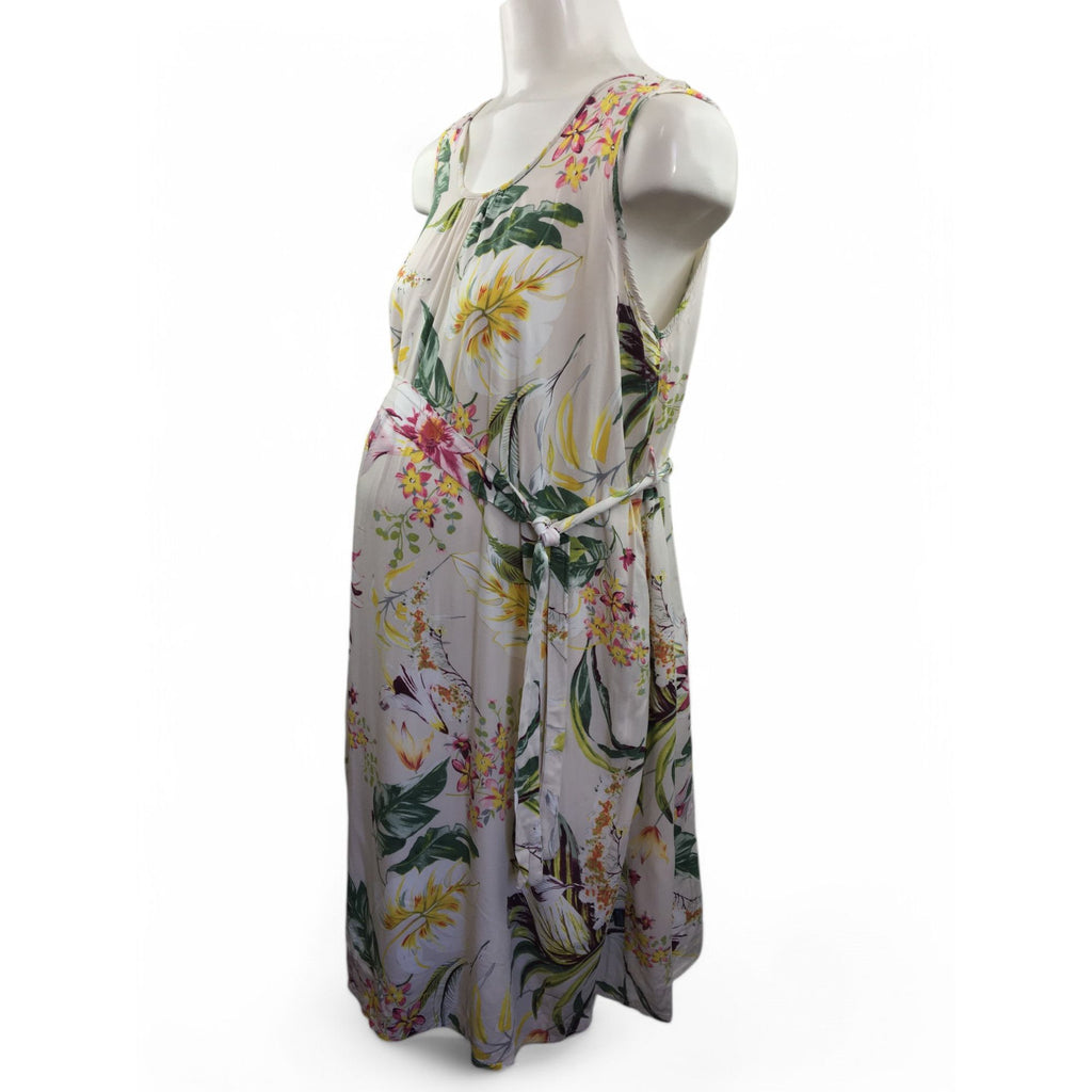 Size 36 - Cream Floral Viscose Belted Sleeveless Maternity Dress - Cherry Melon