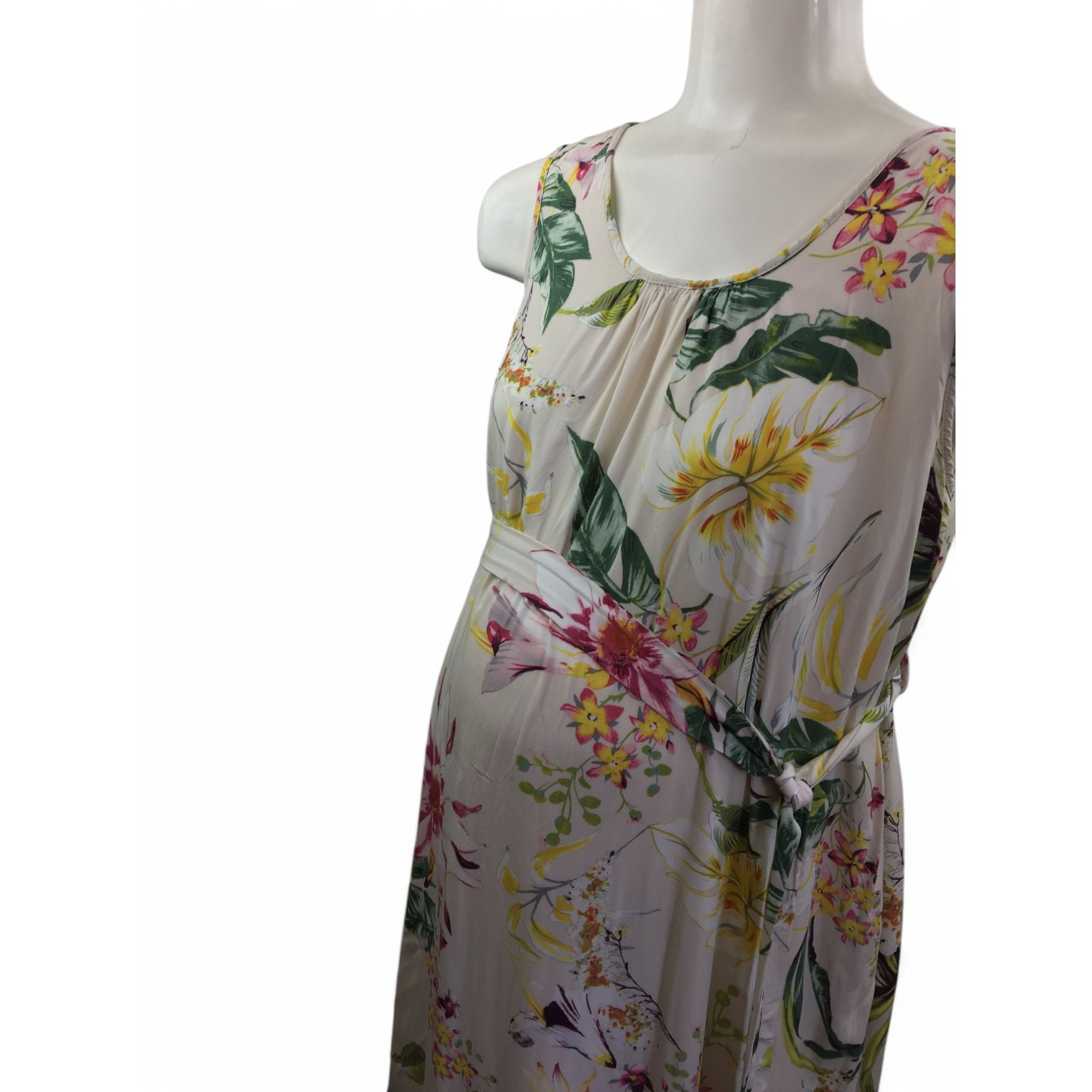 Size 36 - Cream Floral Viscose Belted Sleeveless Maternity Dress - Cherry Melon
