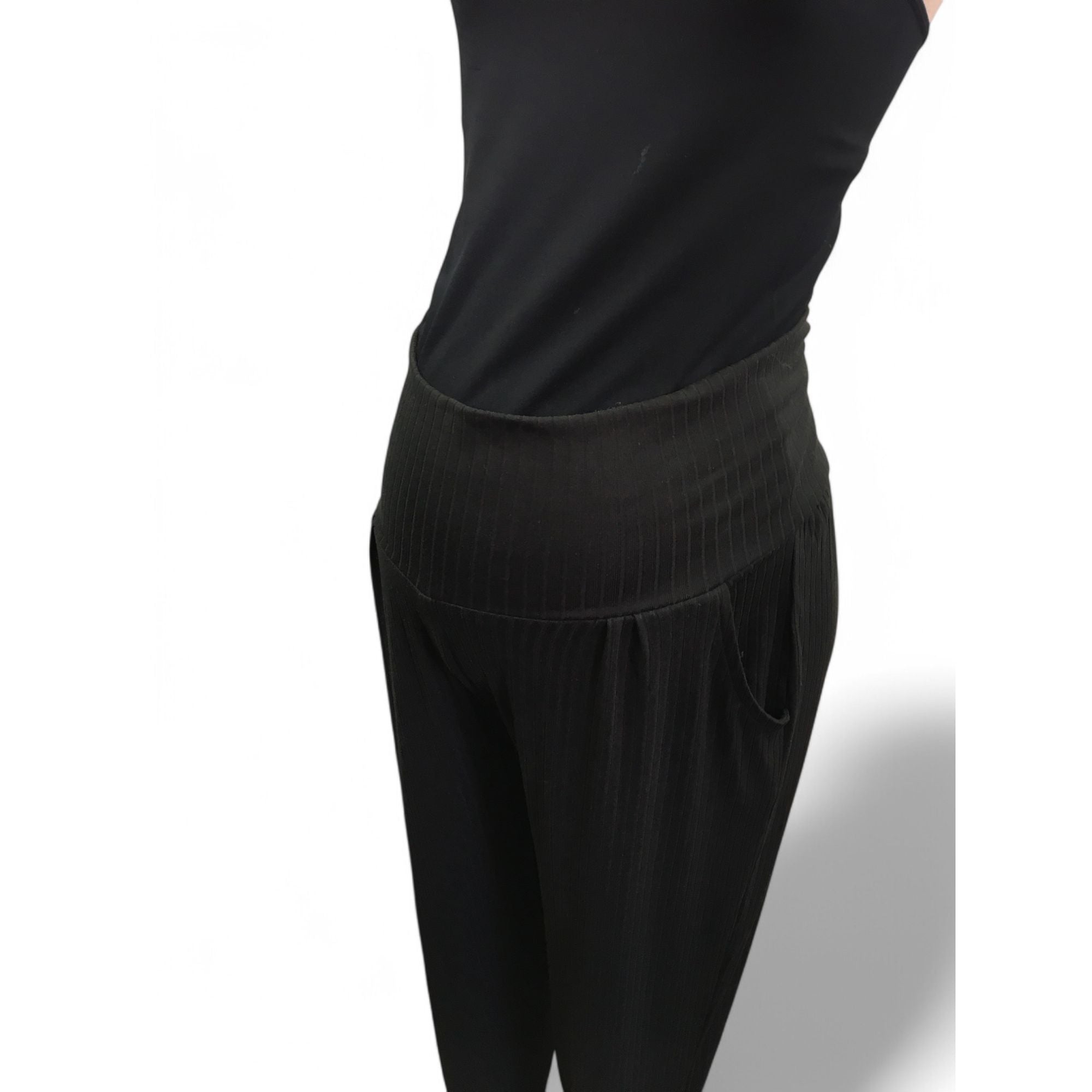 Large - Black Ribbed Lounge Pants - Aneenhenze