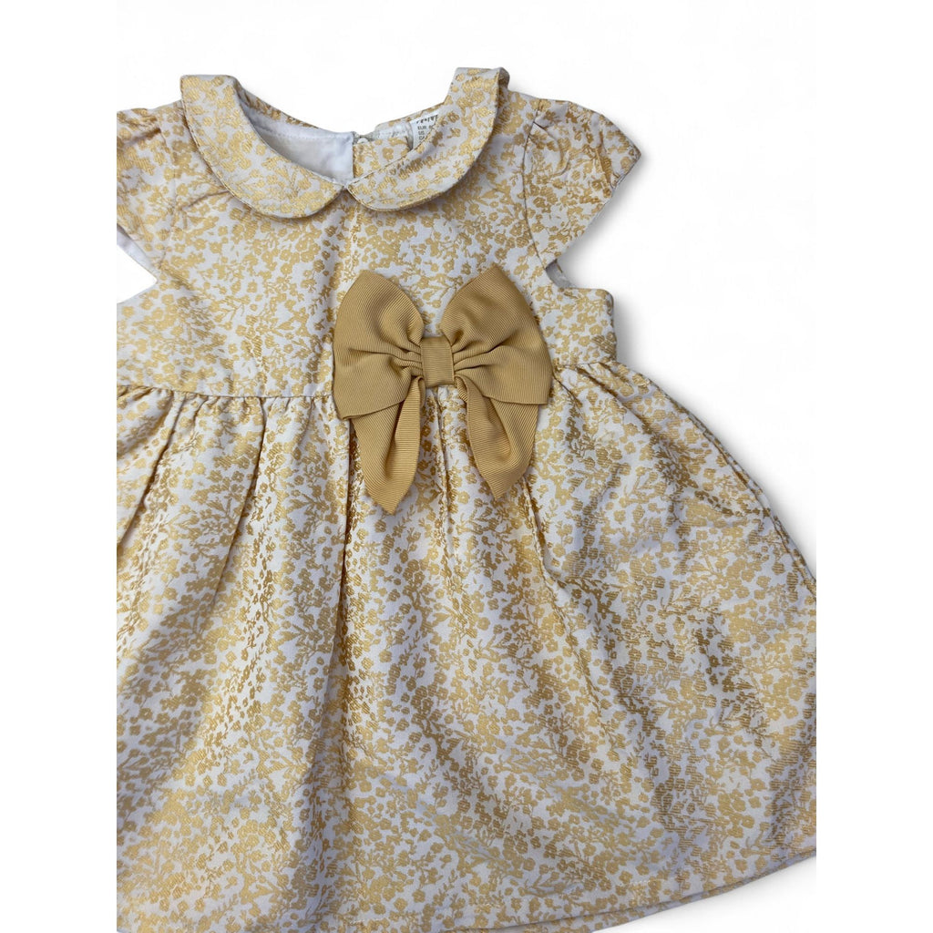 US 9-12M Cream & Gold Floral Brocade Dress - H&M