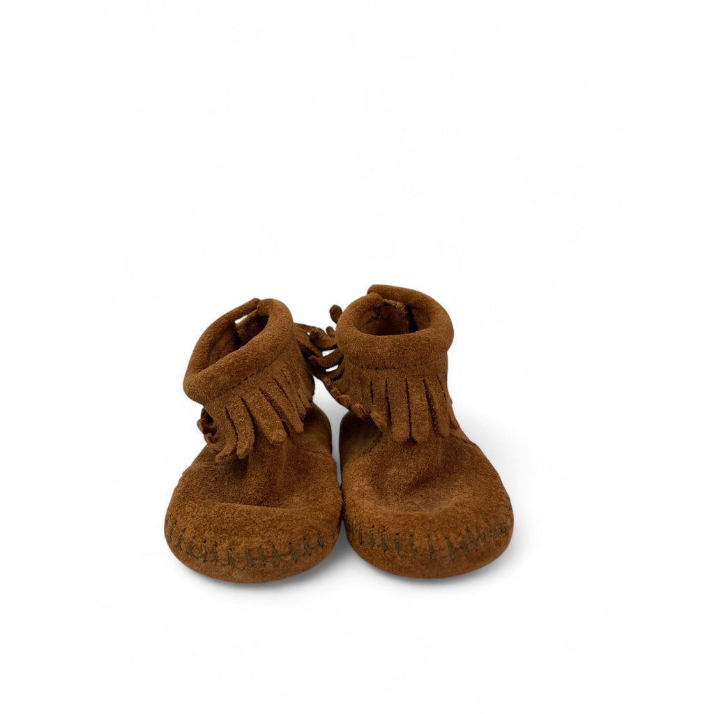 Size 1 - Tan Faux Suede Mocassin Booties - Minne Tonka