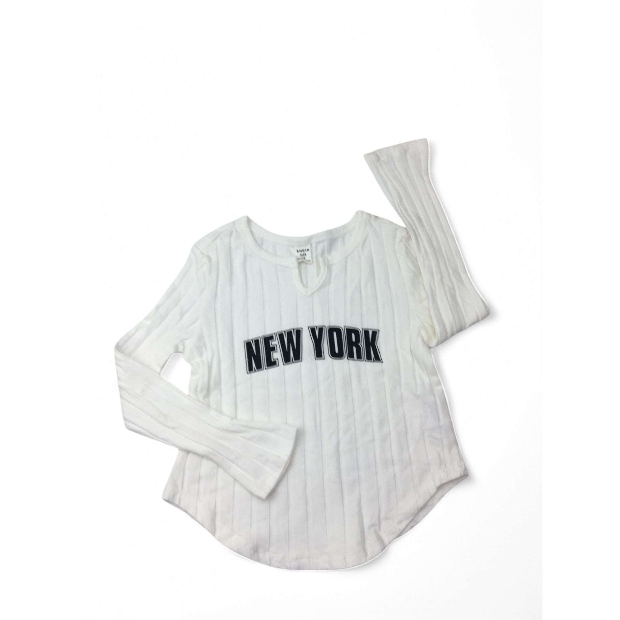 6Y White Ribbed Long Sleeve "New York" Top - Shein