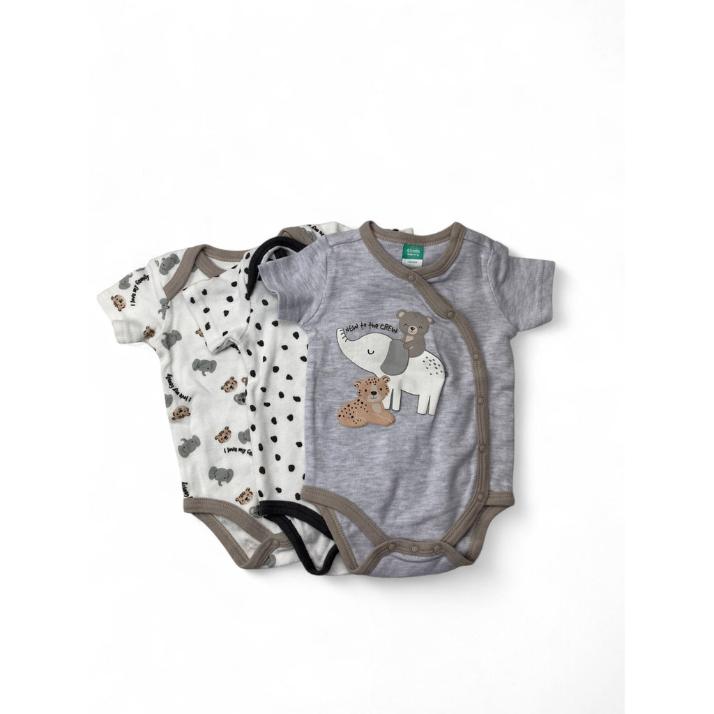 0-3M Grey, White & Beige Animal Bodysuits - Ackermans