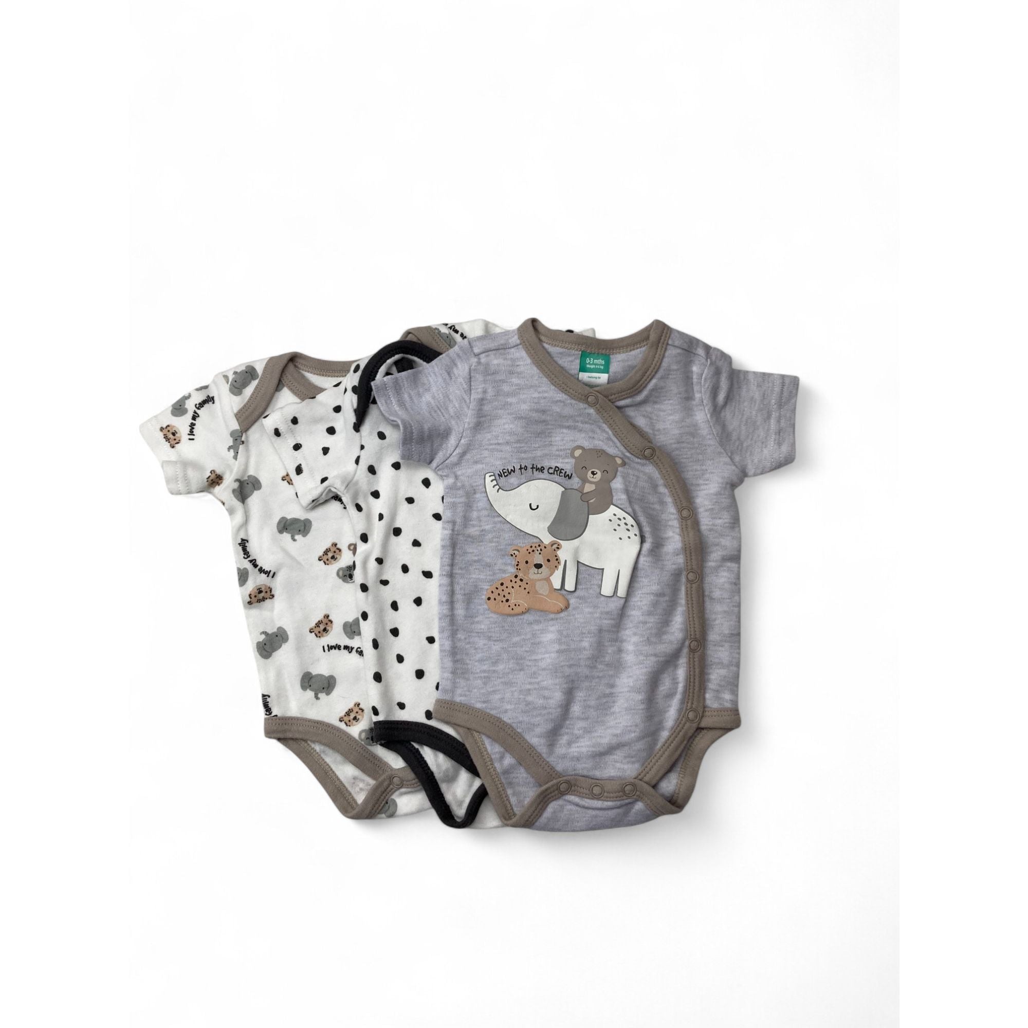 0-3M Grey, White & Beige Animal Bodysuits - Ackermans