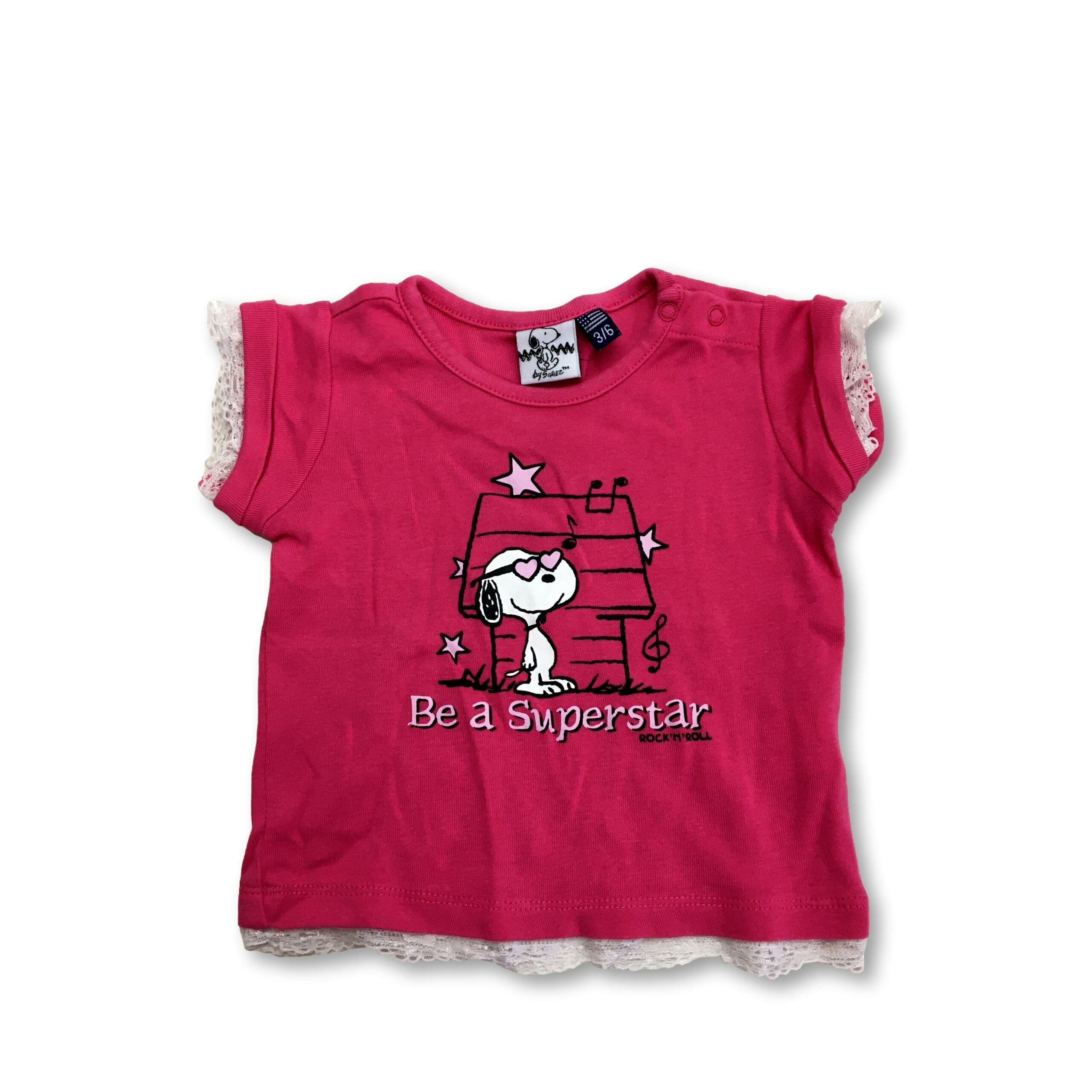 3-6M Pink & White Lace Trim Peanut Top - By Schultz