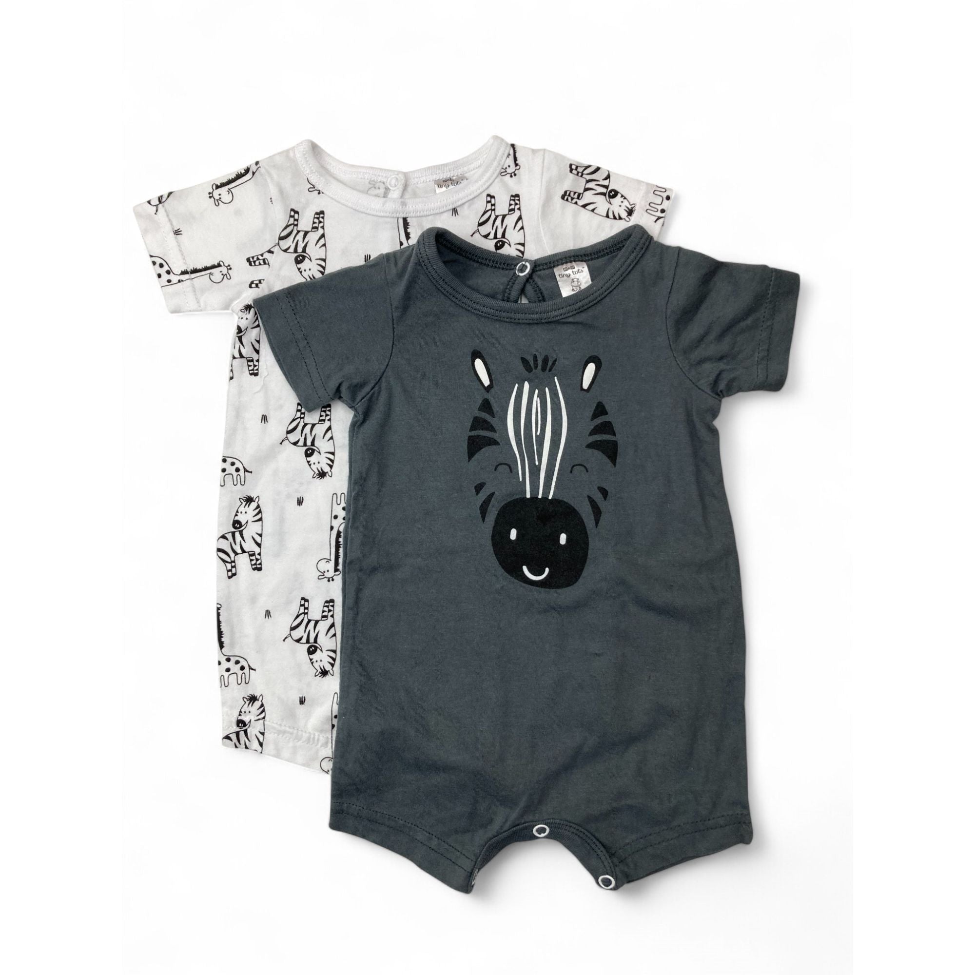0-3M Grey & White Zebra Rompers - Tiny Tots