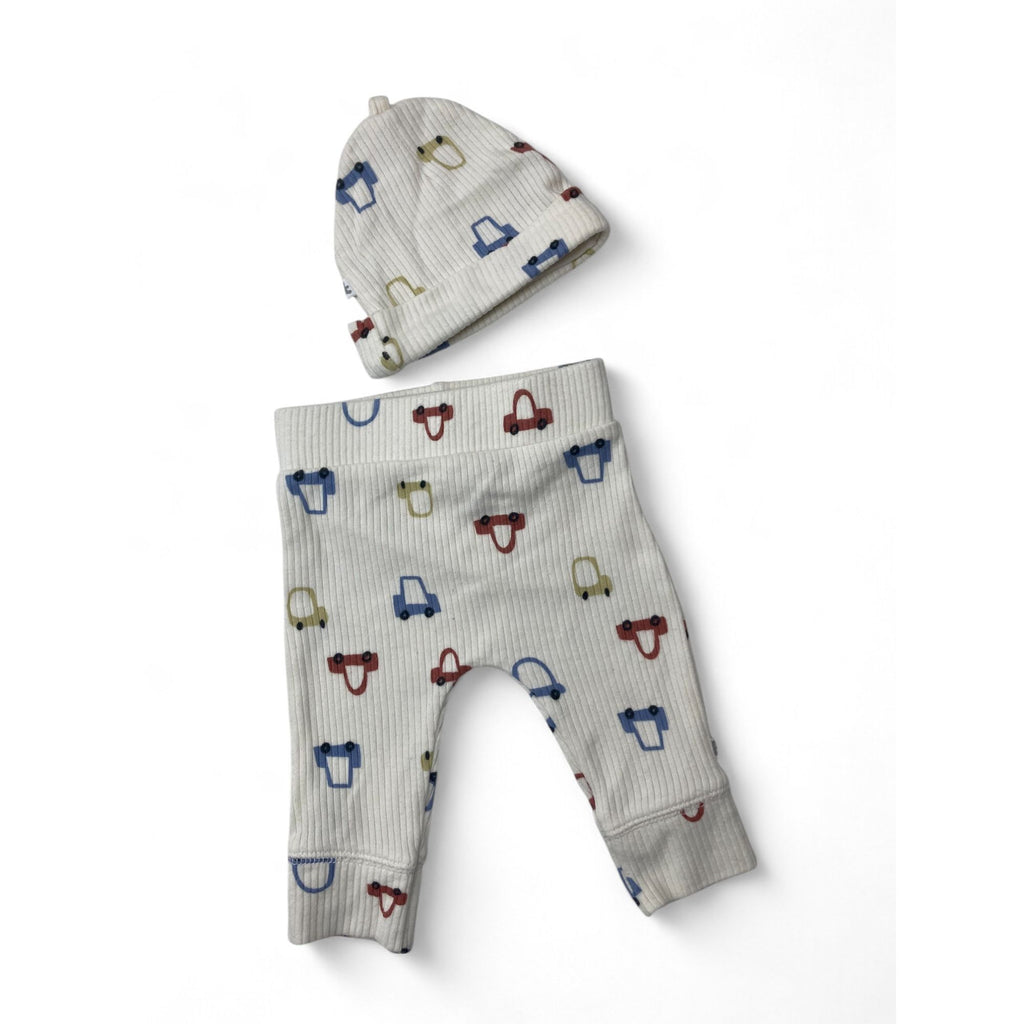 1-3M Cream Ribbed Car Leggings & Beanie - Woolworths