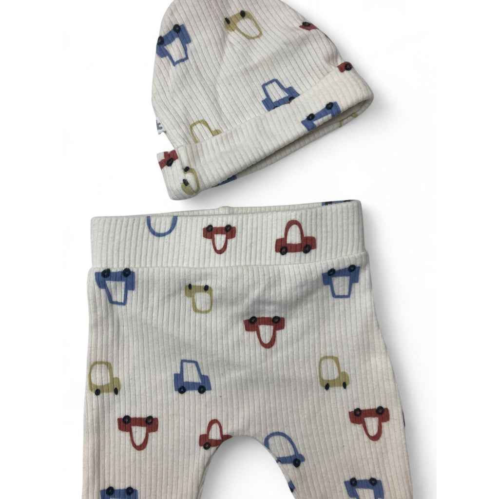 1-3M Cream Ribbed Car Leggings & Beanie - Woolworths