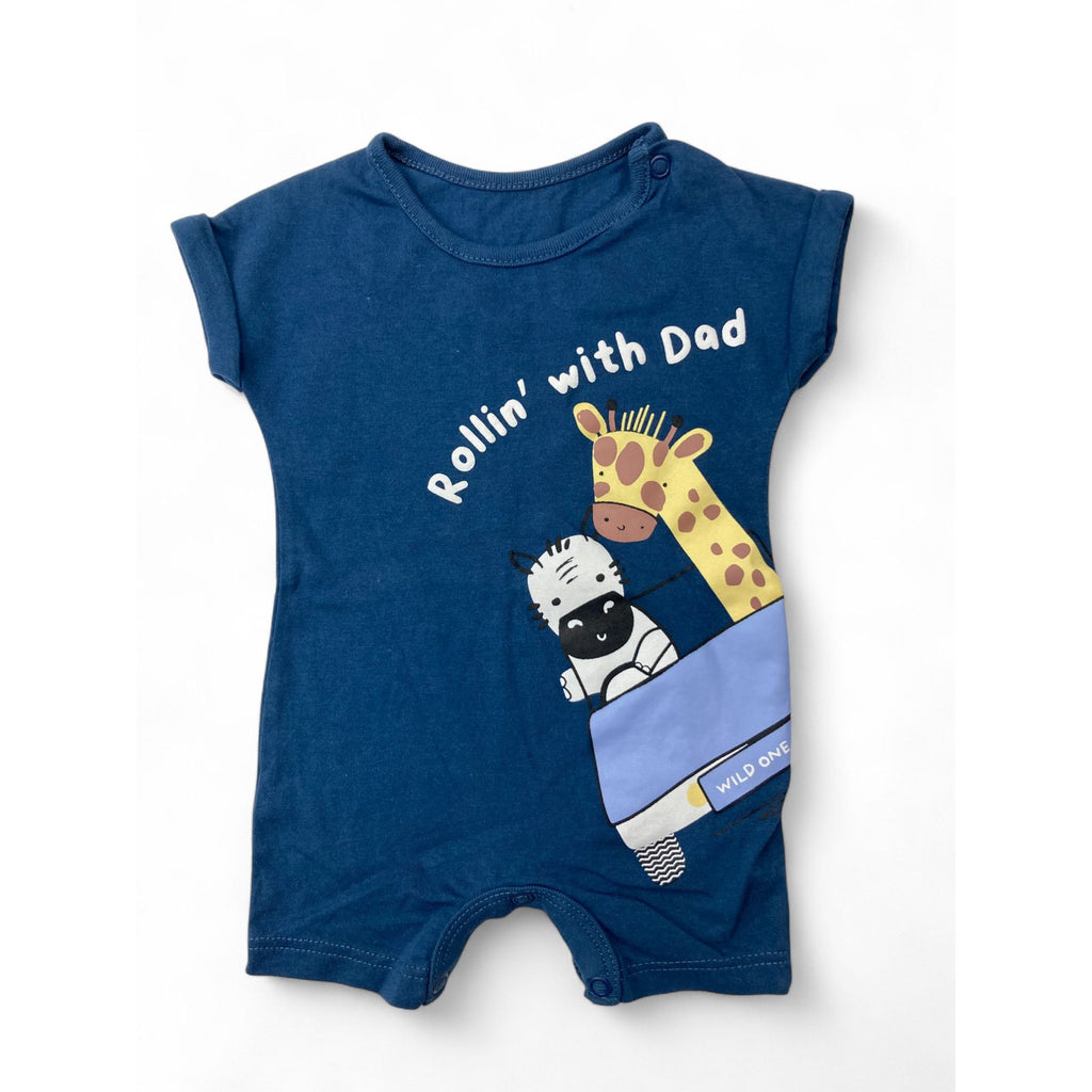 Newborn Blue "Rollin' With Dad" Batwing Romper - Woolworths