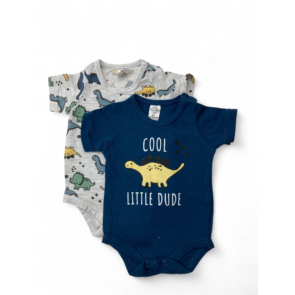 Newborn Navy Blue & Grey Dinosaur Bodysuits - Tiny Tots