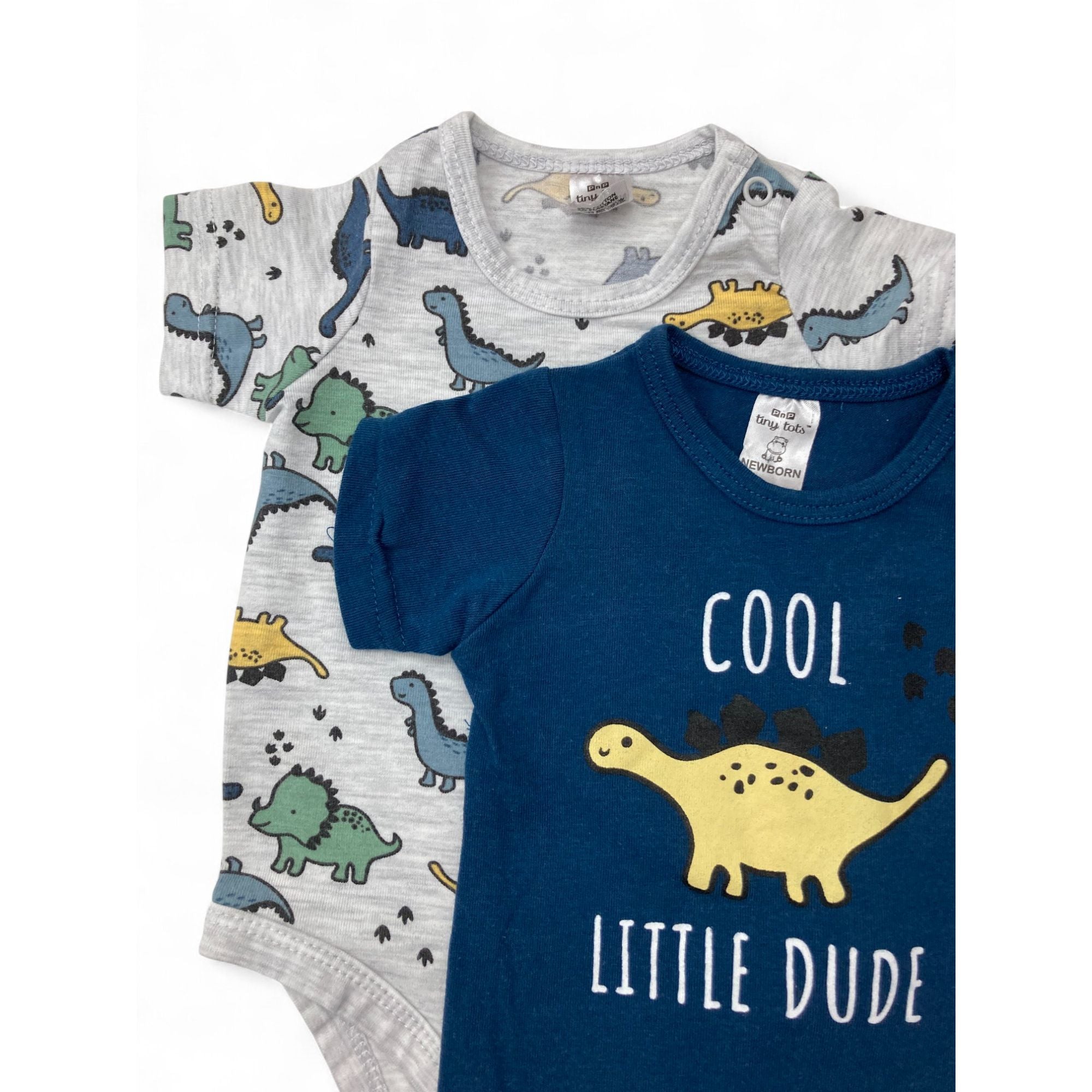 Newborn Navy Blue & Grey Dinosaur Bodysuits - Tiny Tots