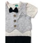 0-3M Grey & Black Bowtie & Waistcoat Romper - Ackermans