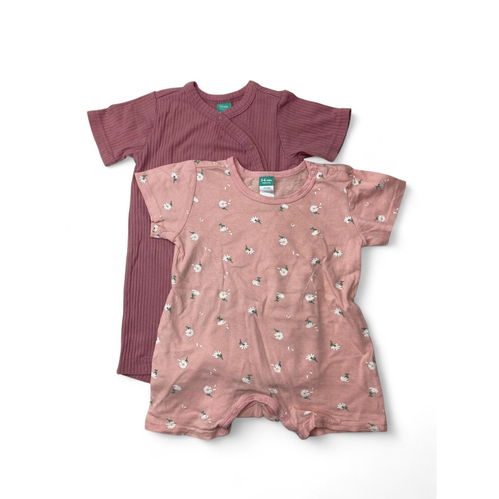 3-6M Pink Ribbed & Daisy Rompers - Ackermans