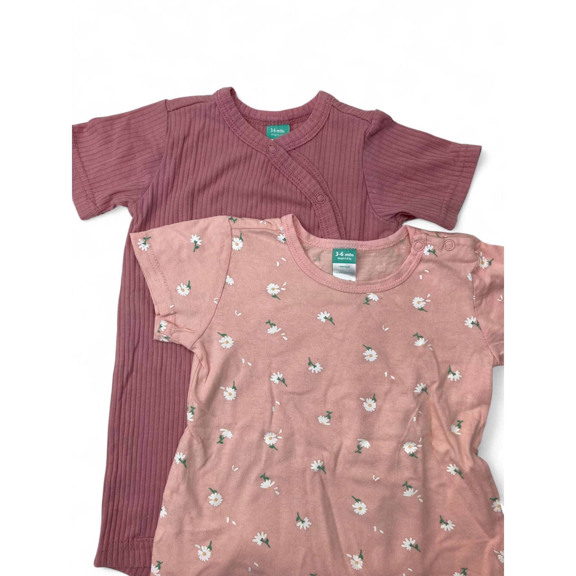 3-6M Pink Ribbed & Daisy Rompers - Ackermans