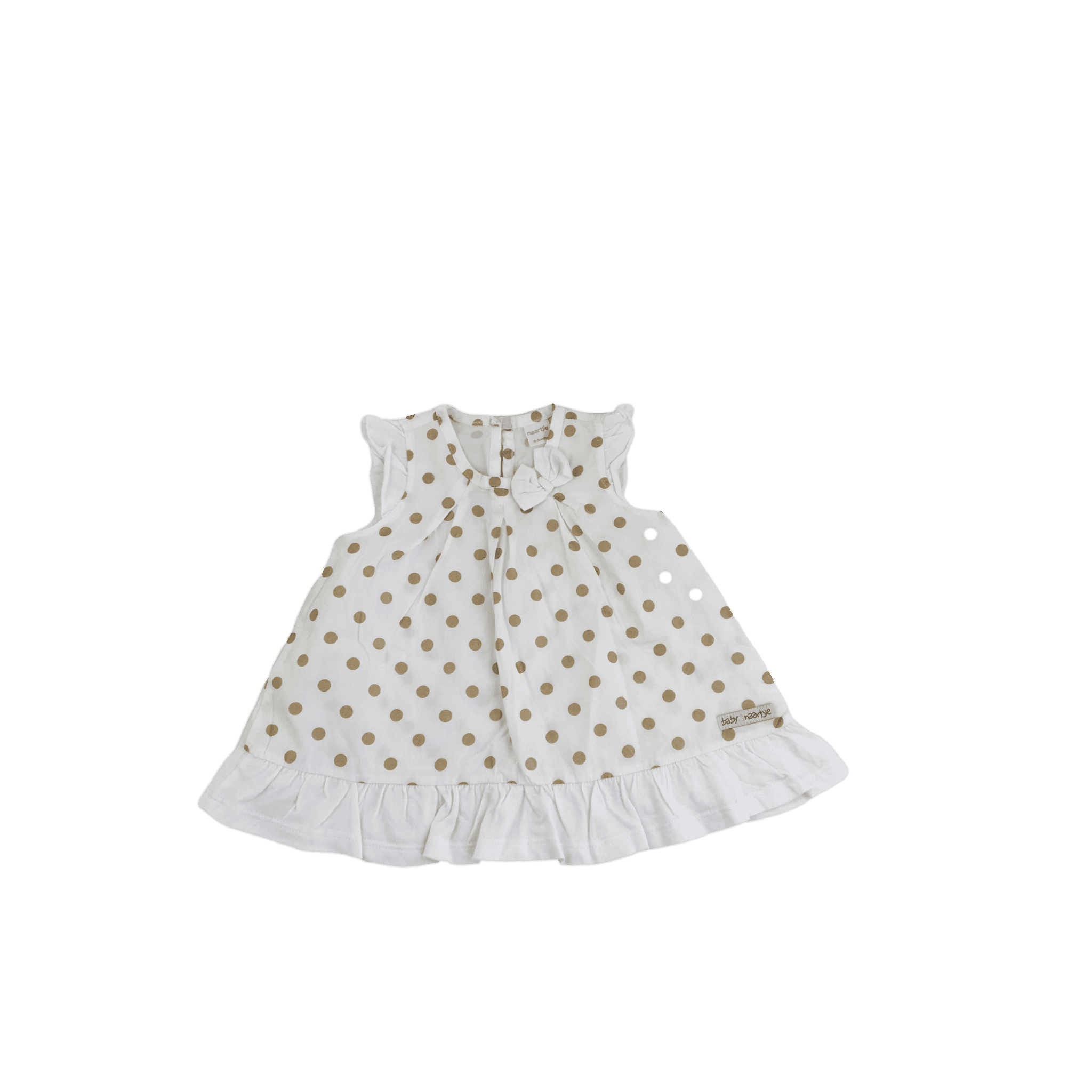0-3M White & Gold Dotty Frill Sleeve Dress - Naartjie