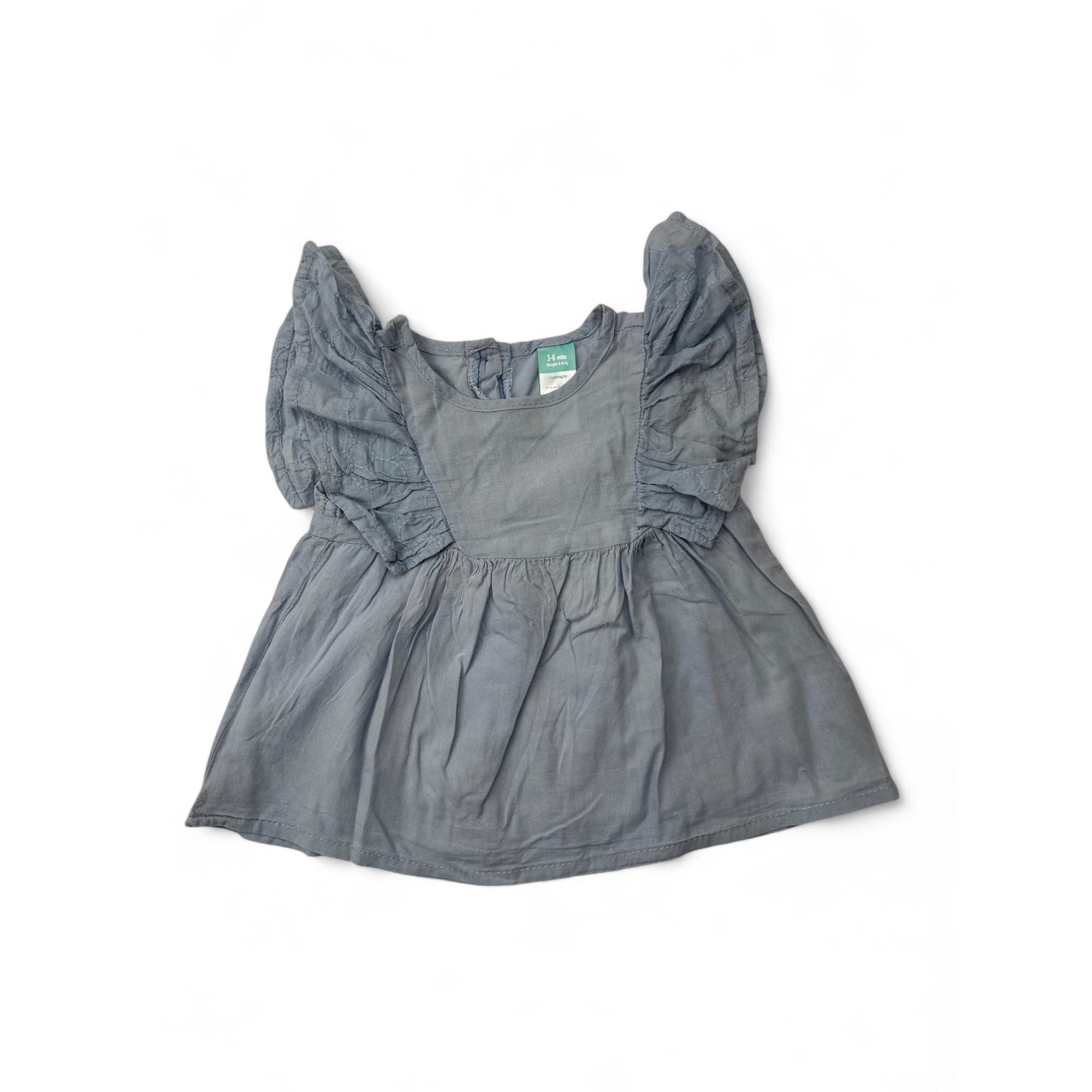 3-6M Light Blue Ruffled Sleeve Blouse - Ackermans