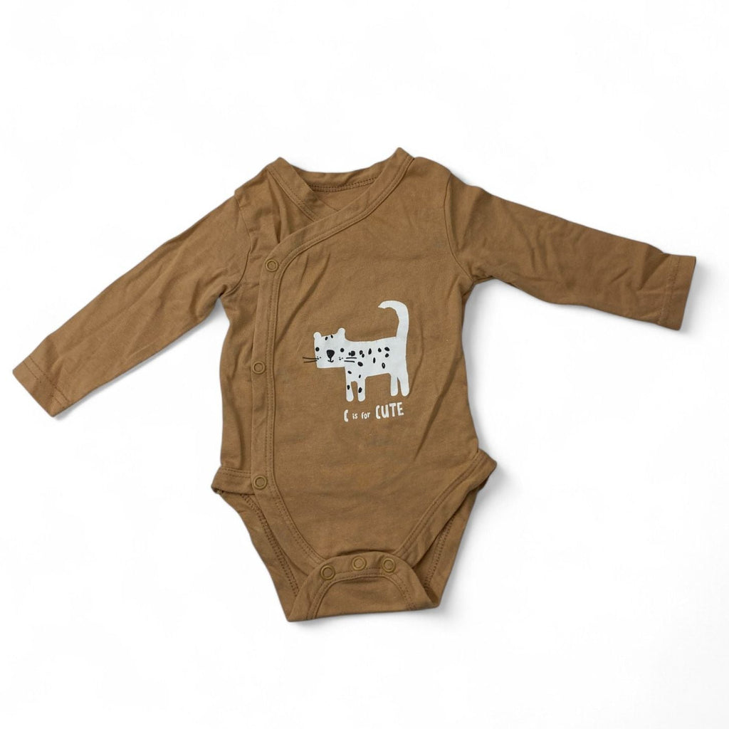1-3M Tan Cat Side Snap Bodysuit - Woolworths