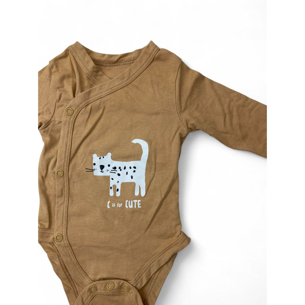 1-3M Tan Cat Side Snap Bodysuit - Woolworths