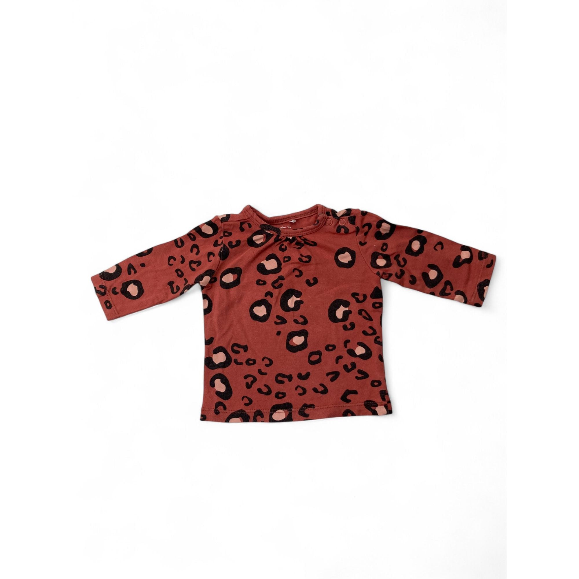 0-1M Brick Red & Black Leopard Print Long Sleeve Top - Prenatal