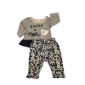 0-3M Black & Beige Stripe Peplum Top & Leggings - Jet
