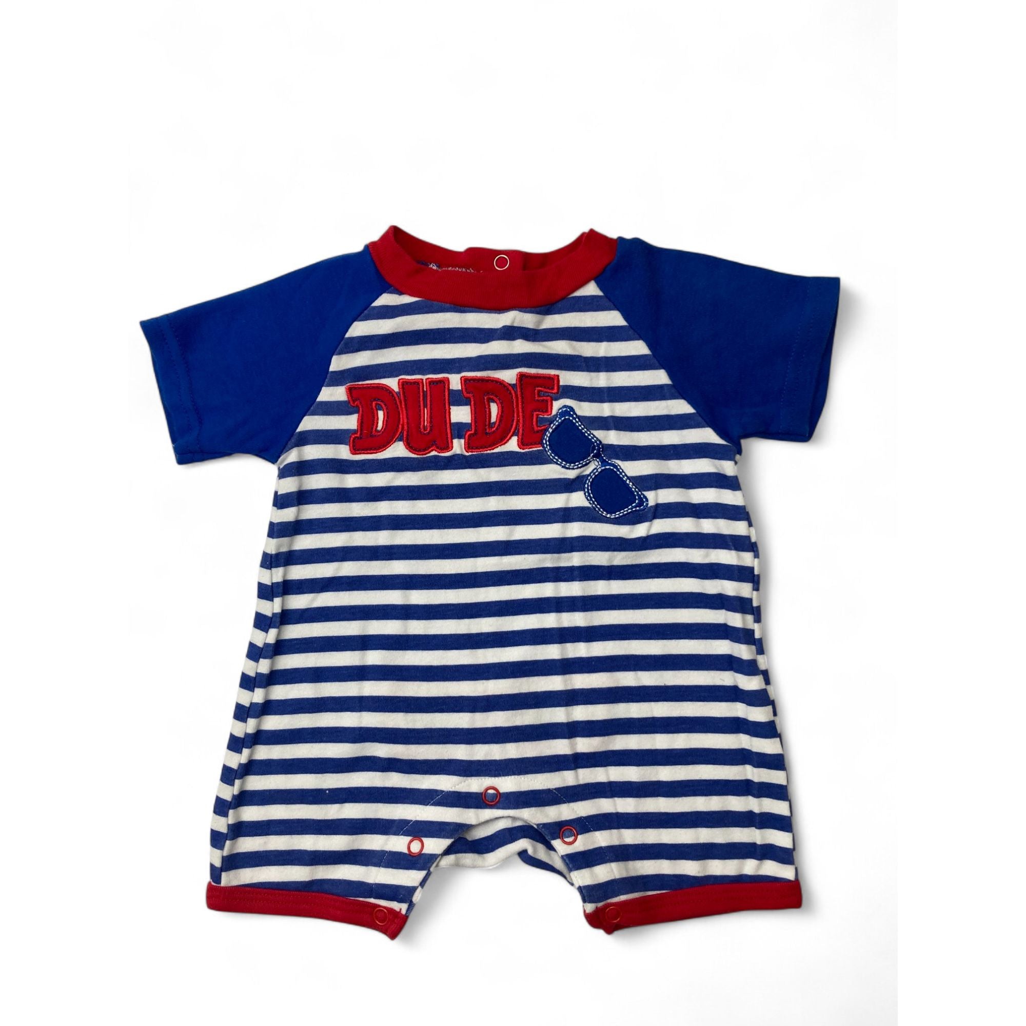 3-6M Blue & Red Stripe Romper - Mother's Choice