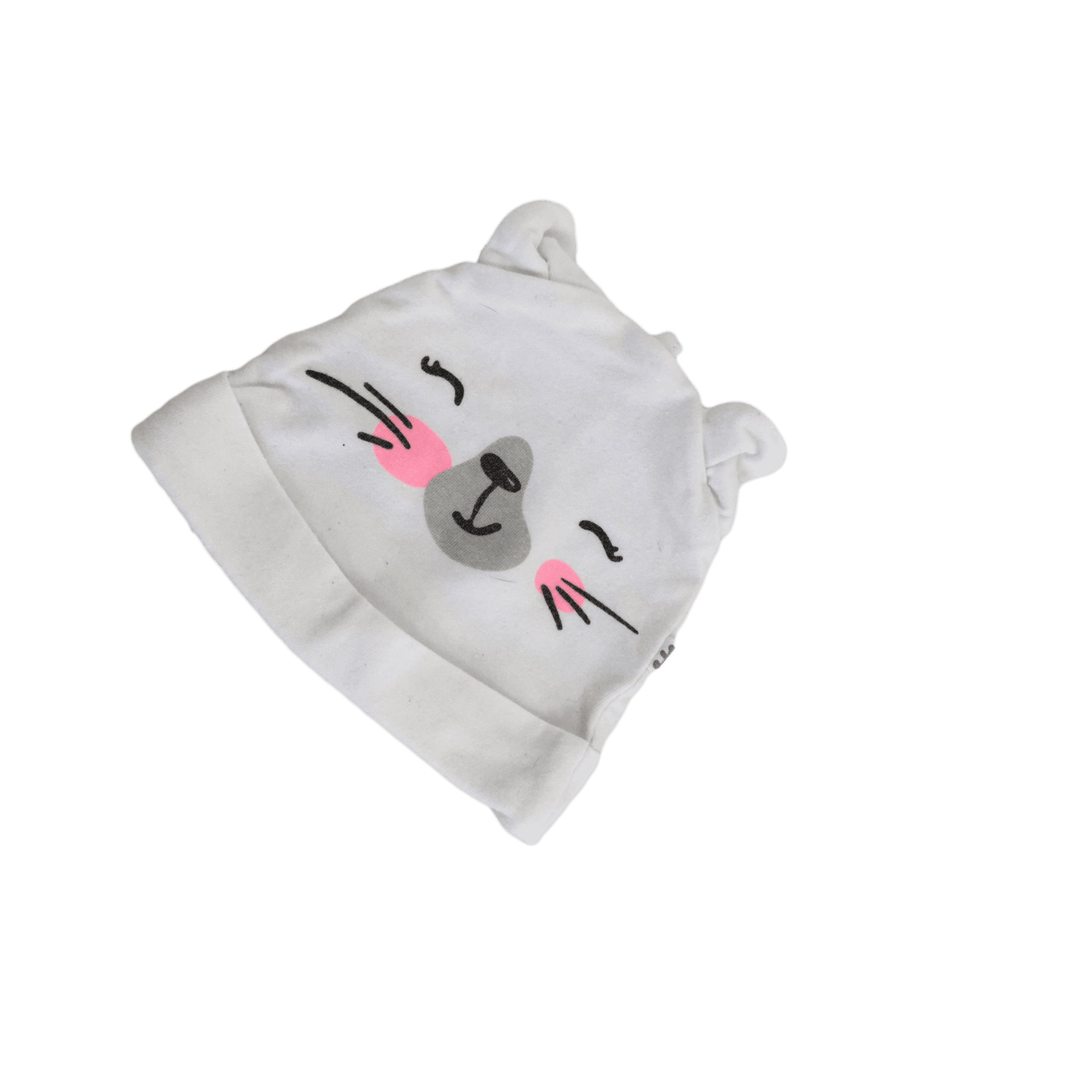 1-3M White & Pink Bear Ear Beanie - Woolworth's