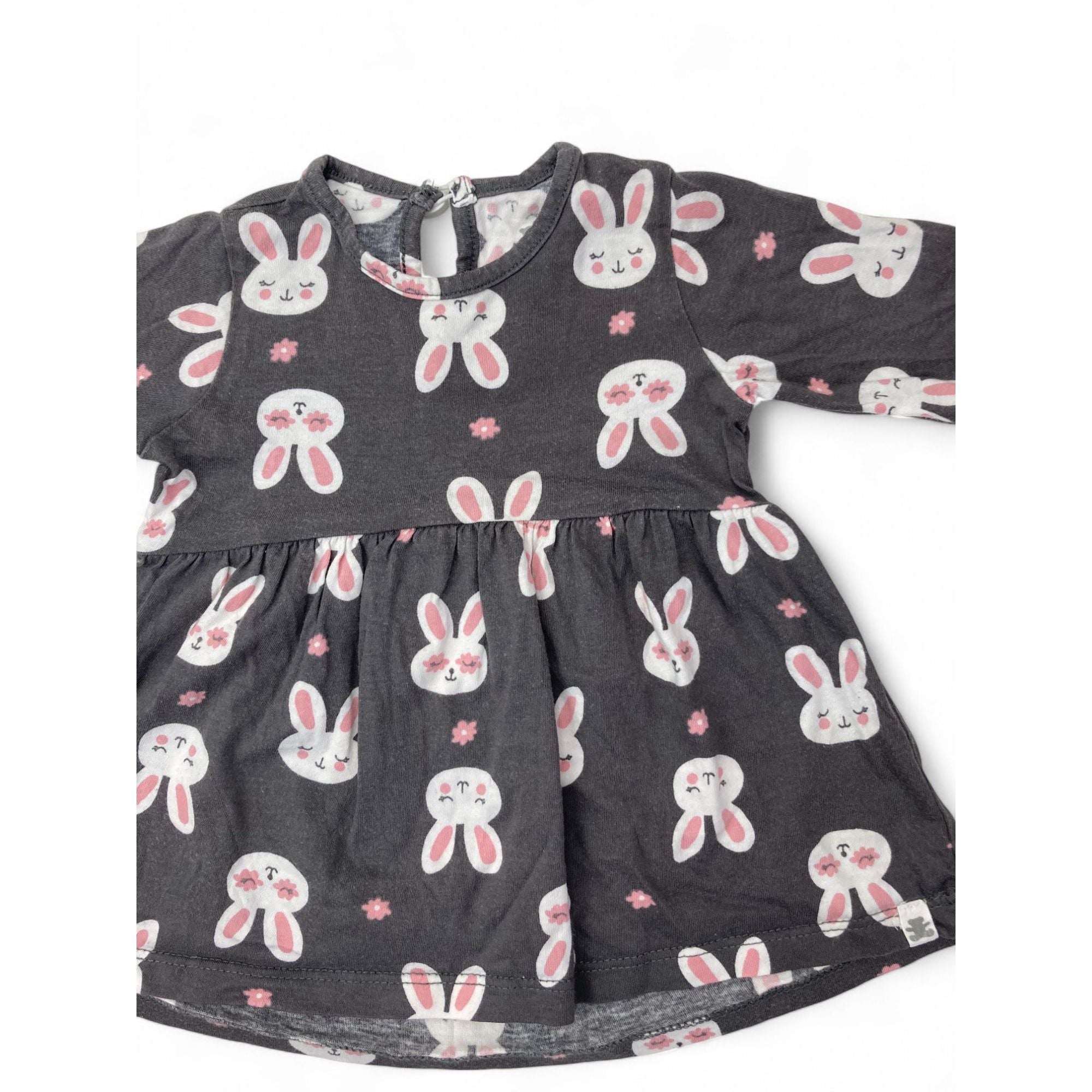 1-3M Grey & White Bunny Long Sleeve Tunic Dress - Woolworths