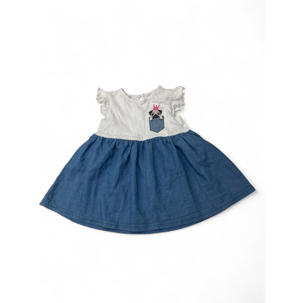 6-9M White & Blue Denim T Shirt Dress - OneTwoThree