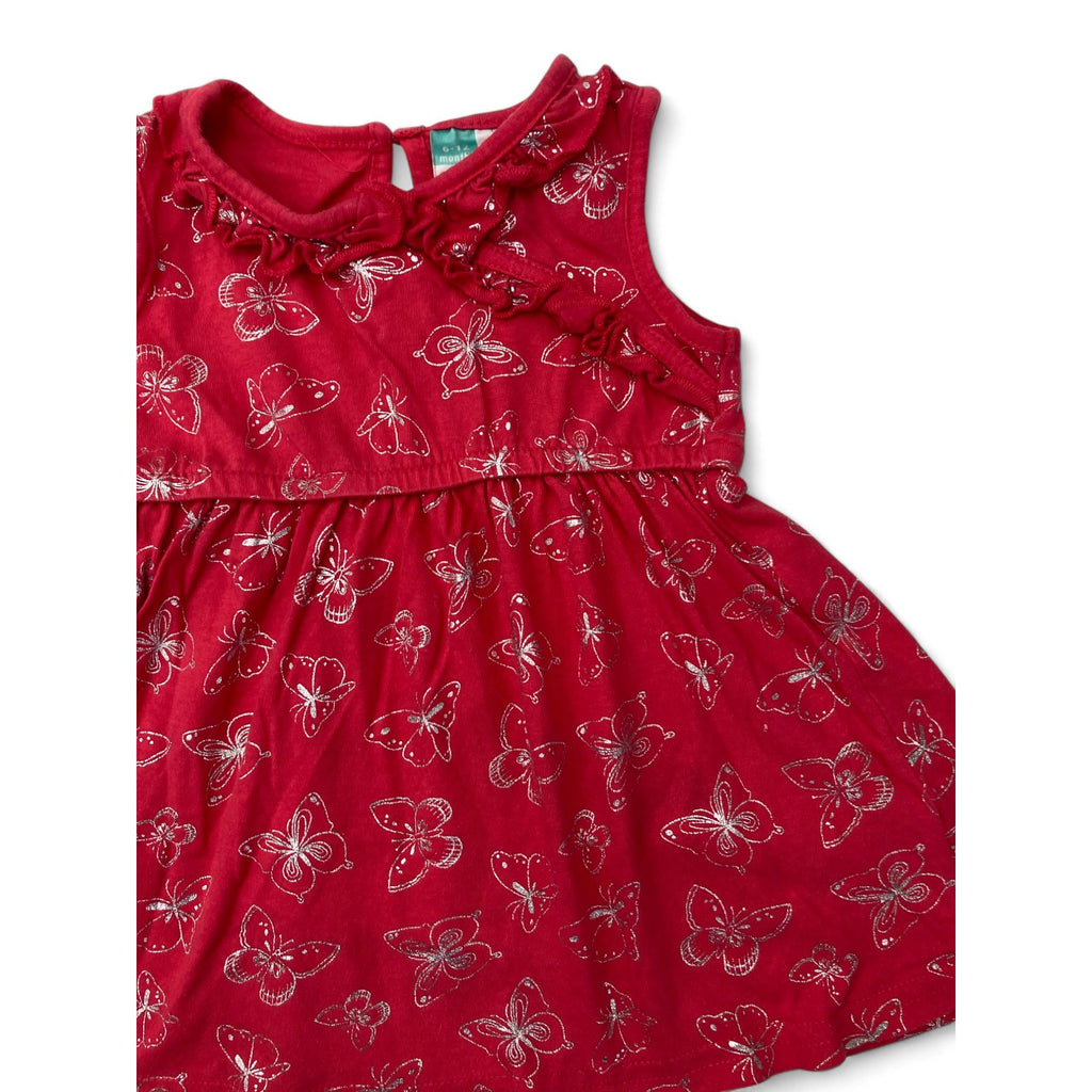6-12M Red & Silver Foil Butterfly Tunic Dress - Ackermans