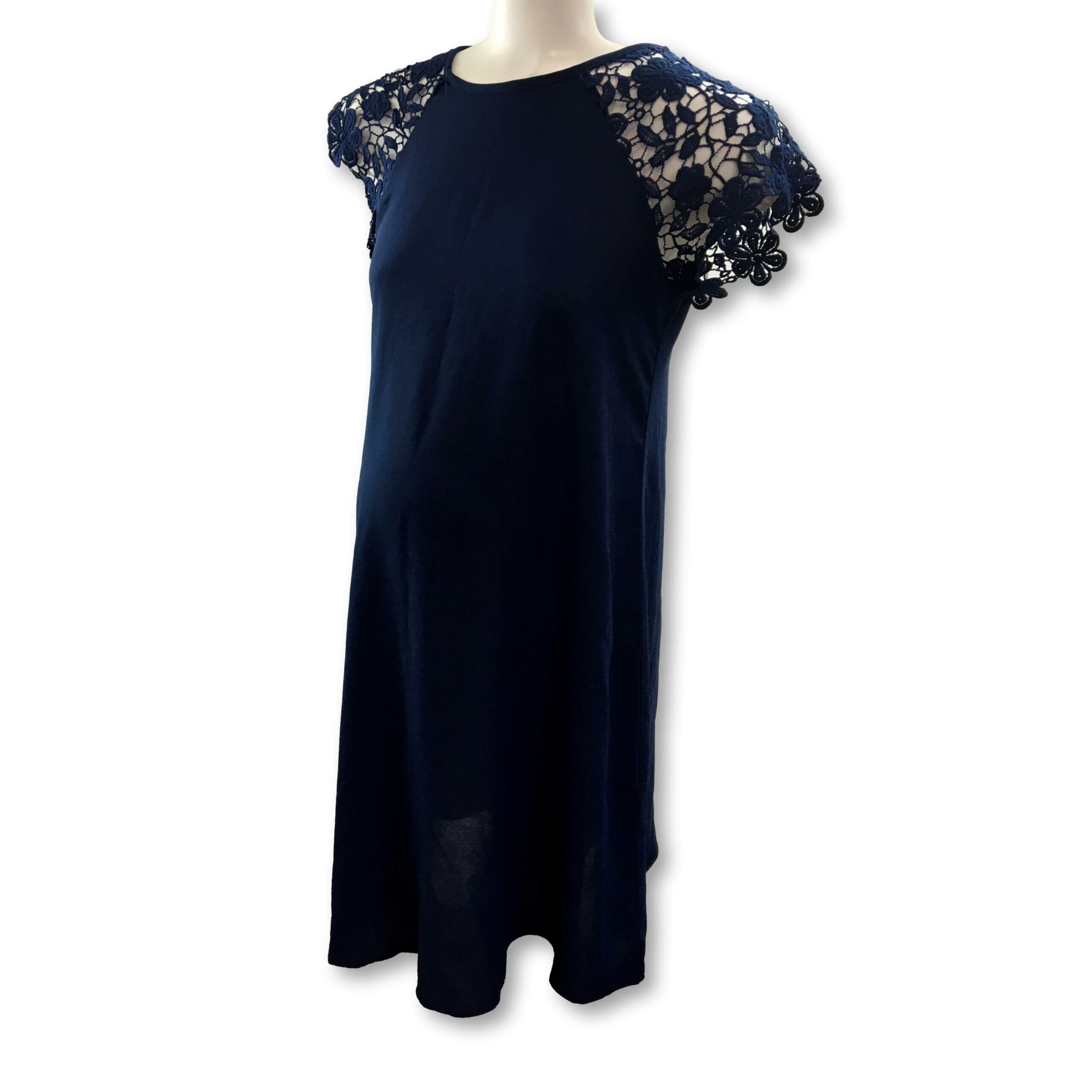 Size Small - Dark Blue Crochet Lace Sleeve Maternity Dress - Shein