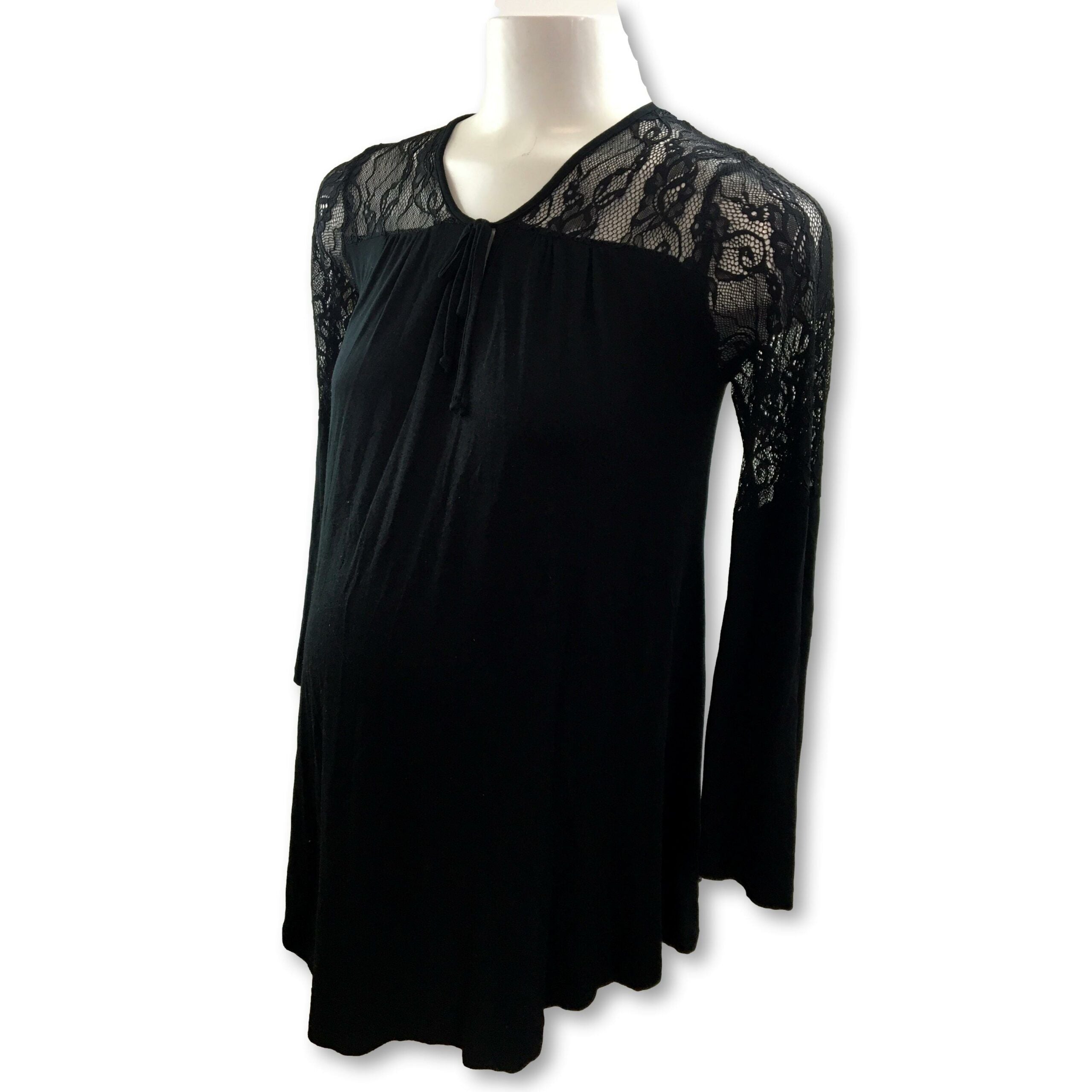 Size Small - Black Lace Trim Maternity Top - Cherry Melon