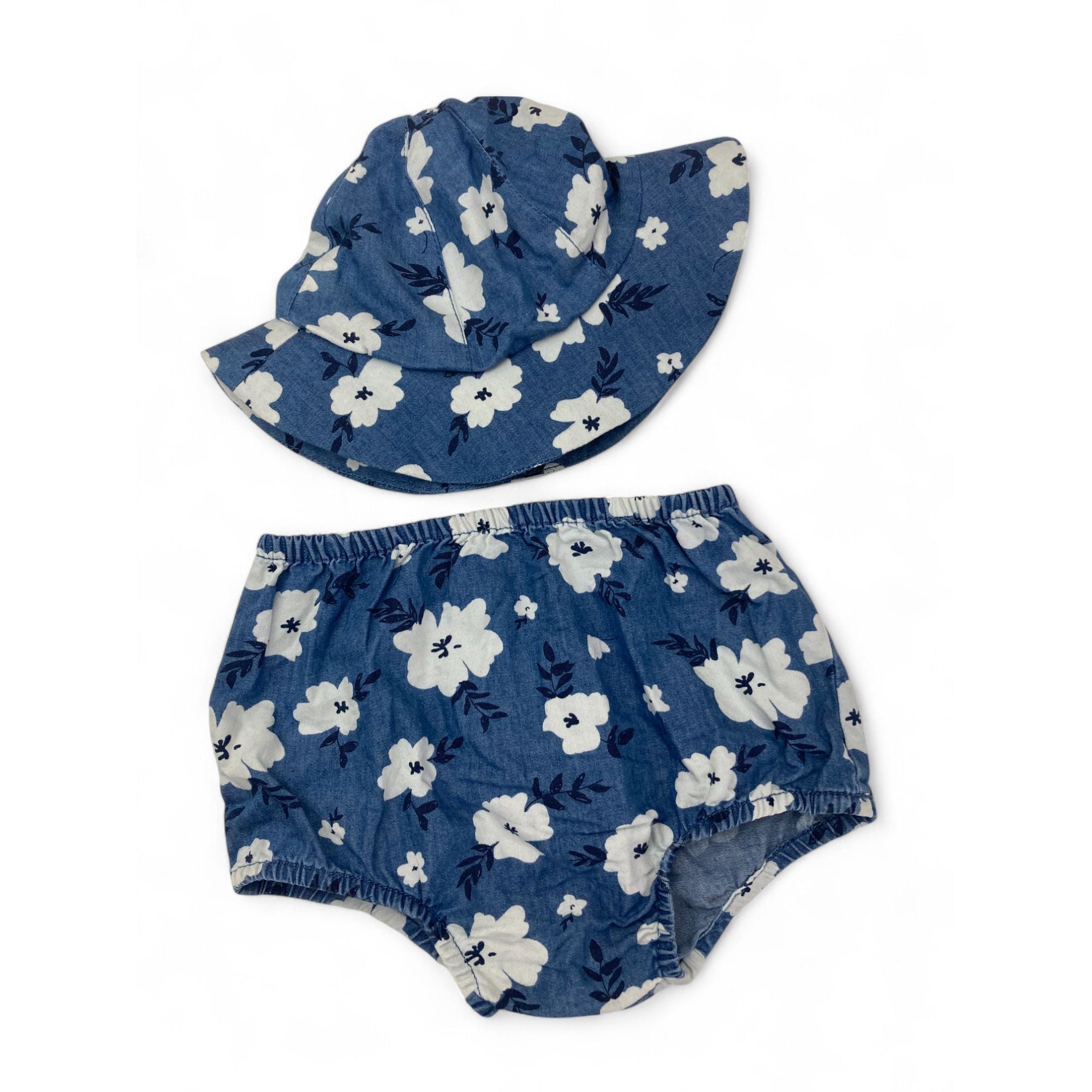 18-24M Blue Denim Flower Sun Hat & Bloomer - Woolworths