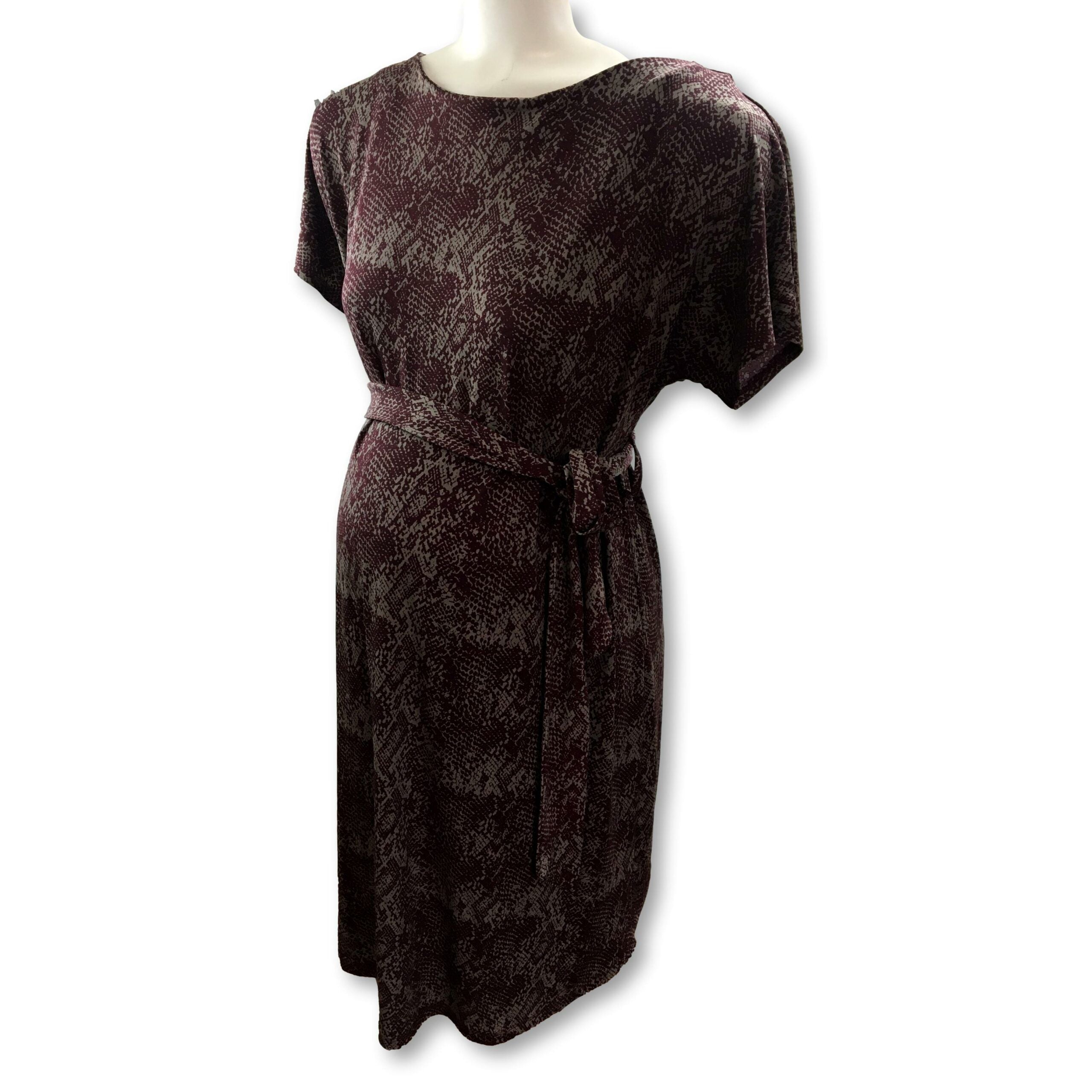 Size 12 - Maroon & Taupe Belted Maternity Dress - Next Maternity