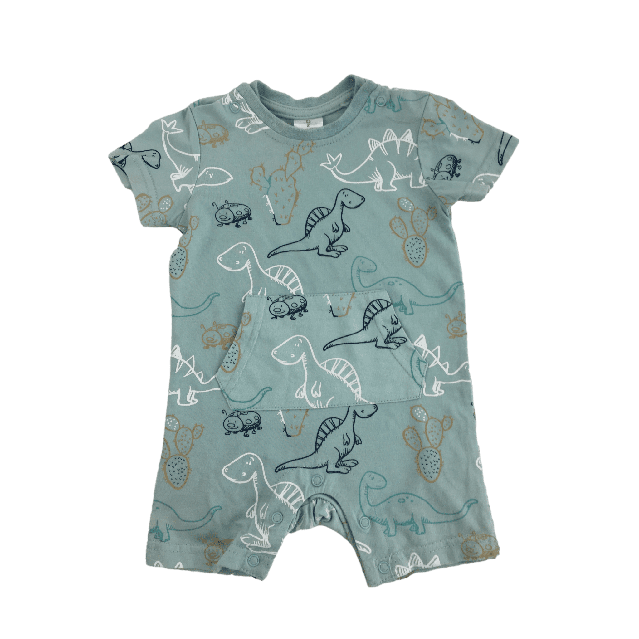 3-6M Mint Green Dino Romper - Clicks