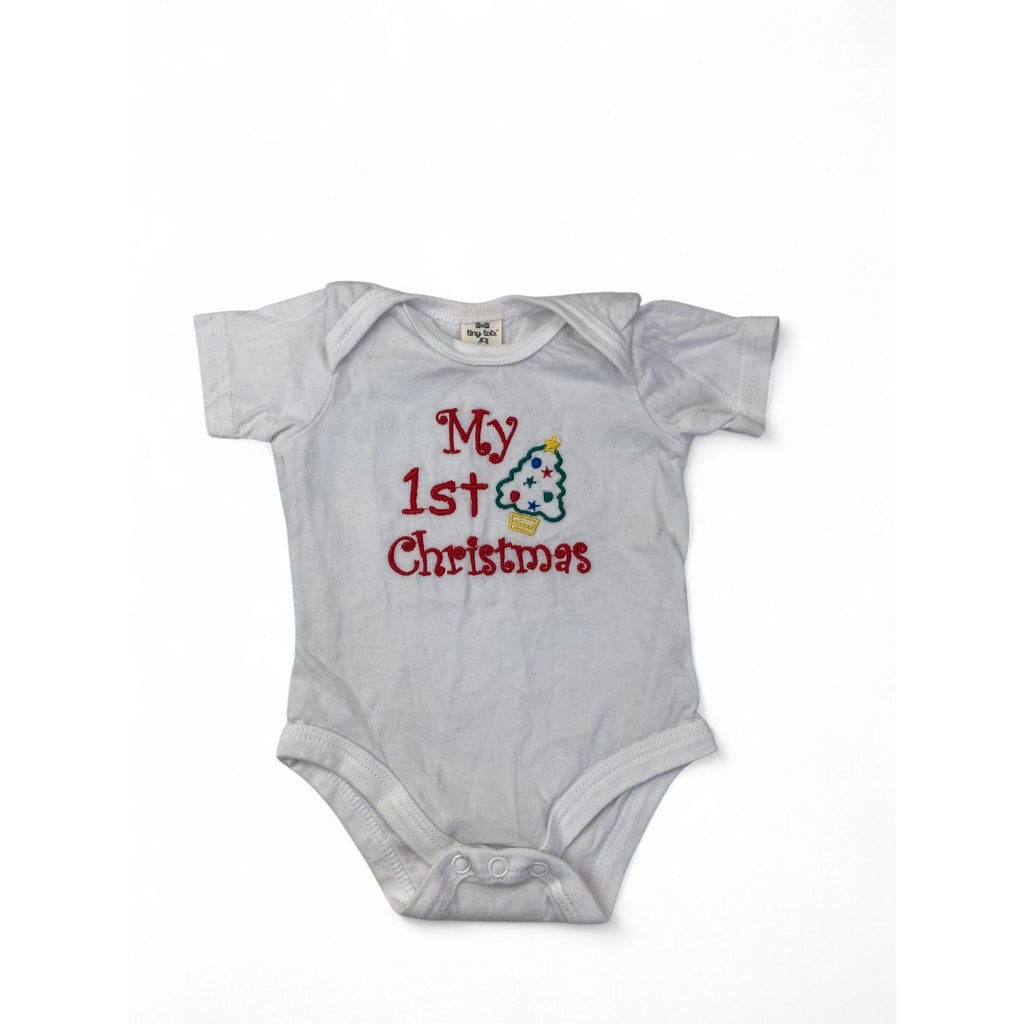 0-3M White Embroidered 1st Christmas Bodysuit - Tiny Tots