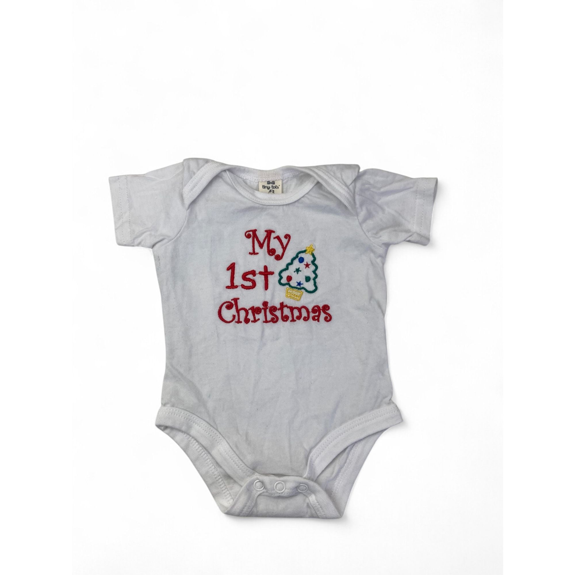 0-3M White Embroidered 1st Christmas Bodysuit - Tiny Tots
