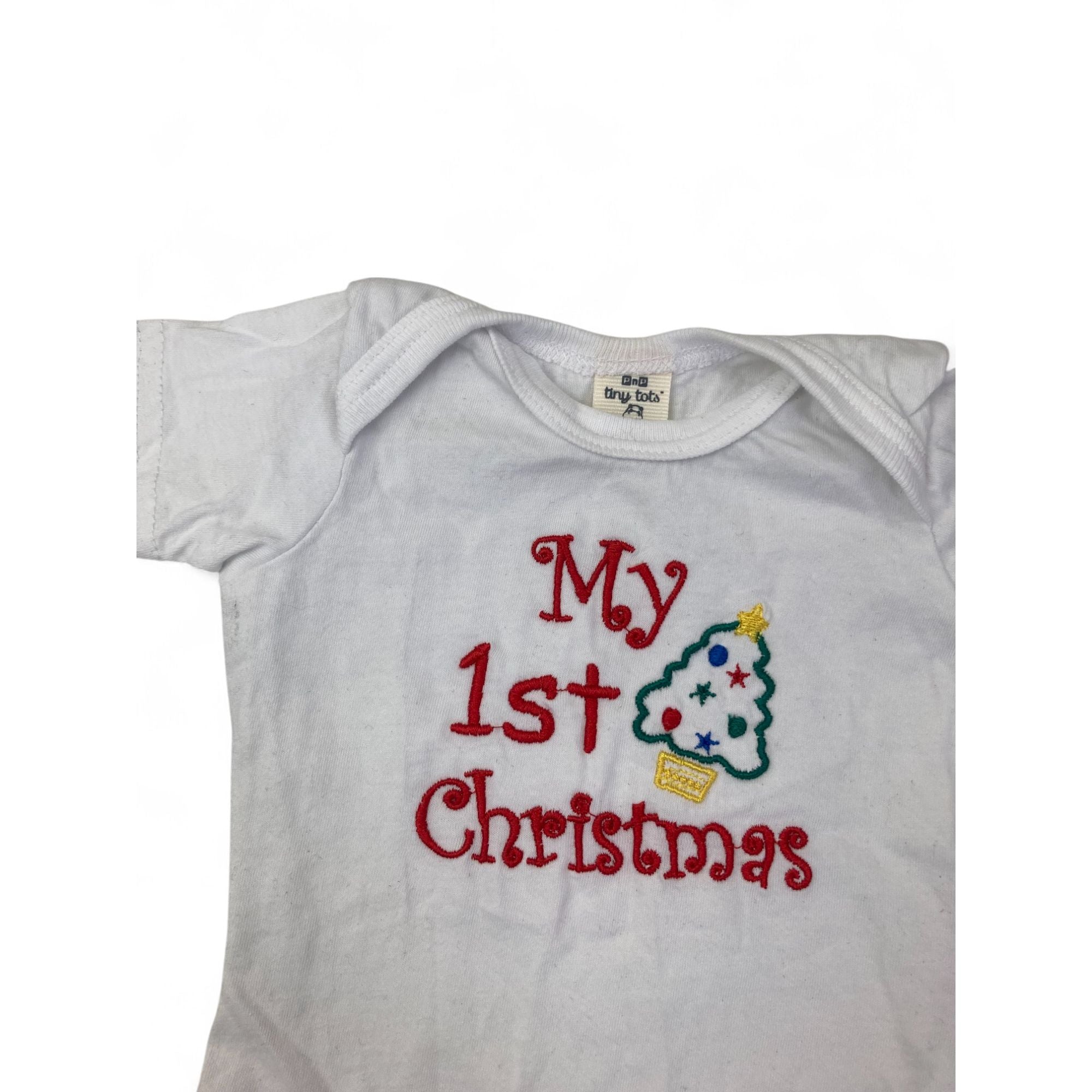 0-3M White Embroidered 1st Christmas Bodysuit - Tiny Tots
