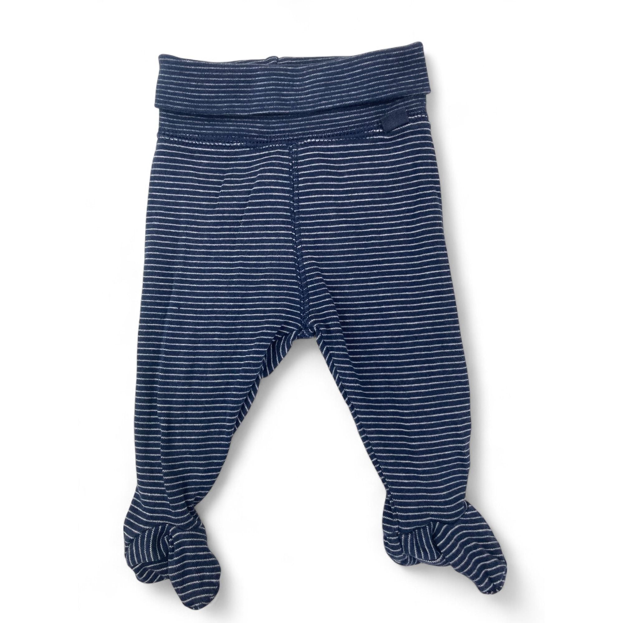 US 0-1M Navy Blue & White Stripe Organic Cotton Footed Leggings - H&M