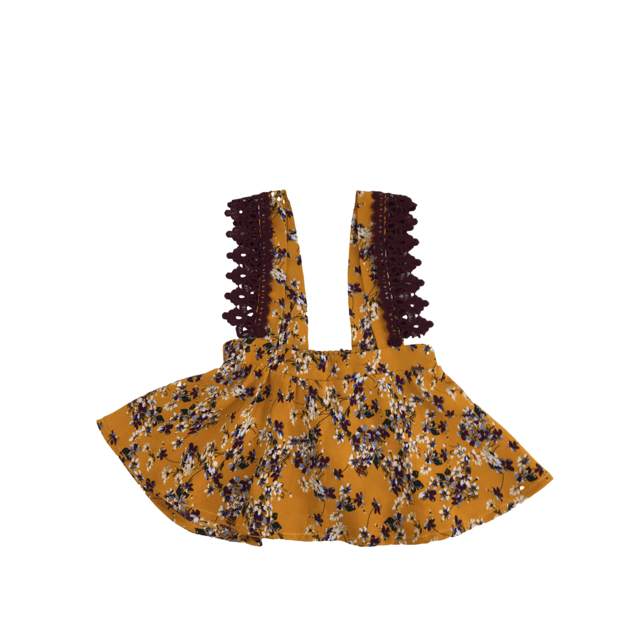 1-2Y Mustard & Maroon Crepe Suspender Skirt