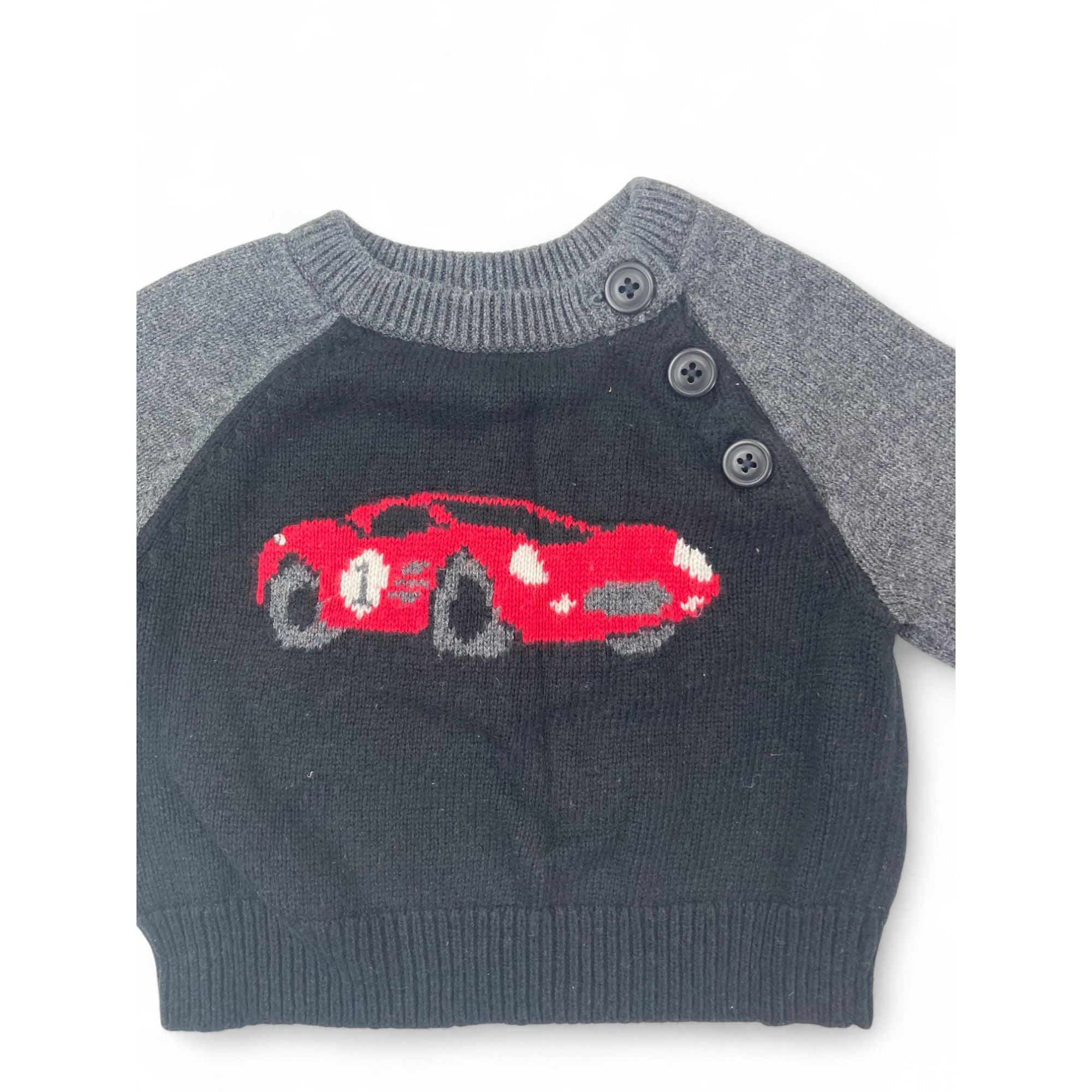 0-3M Black & Grey Car Knit Sweater - Gap