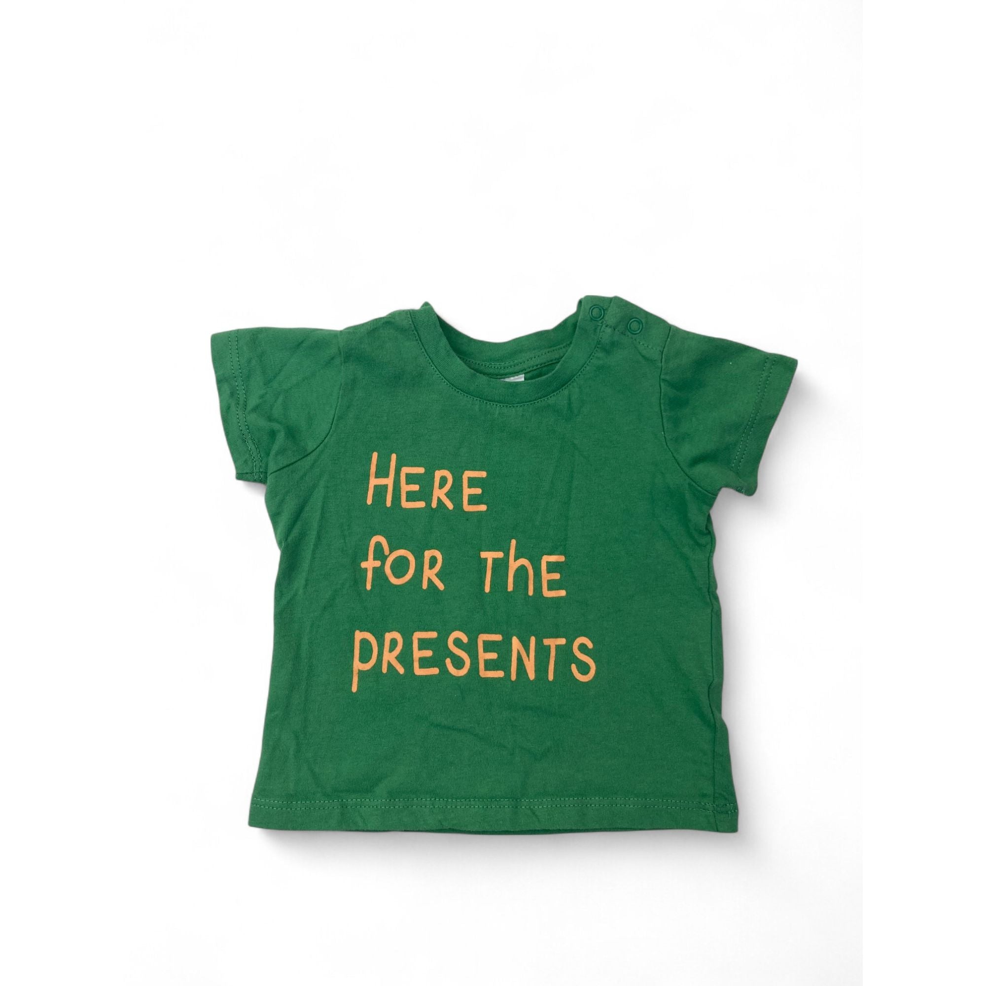0-3M Green & Orange "Here For the Presents" T Shirt - Cotton On