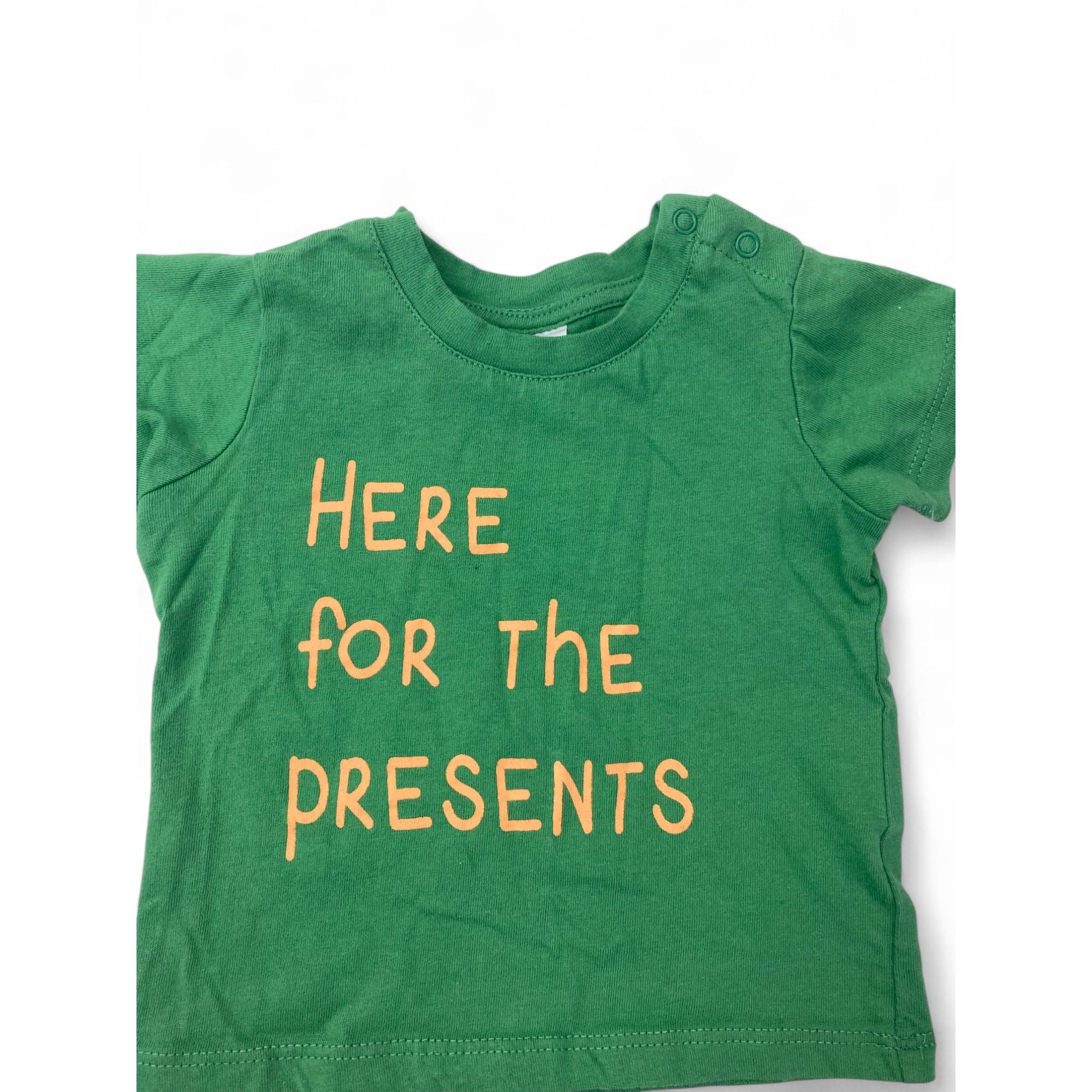 0-3M Green & Orange "Here For the Presents" T Shirt - Cotton On