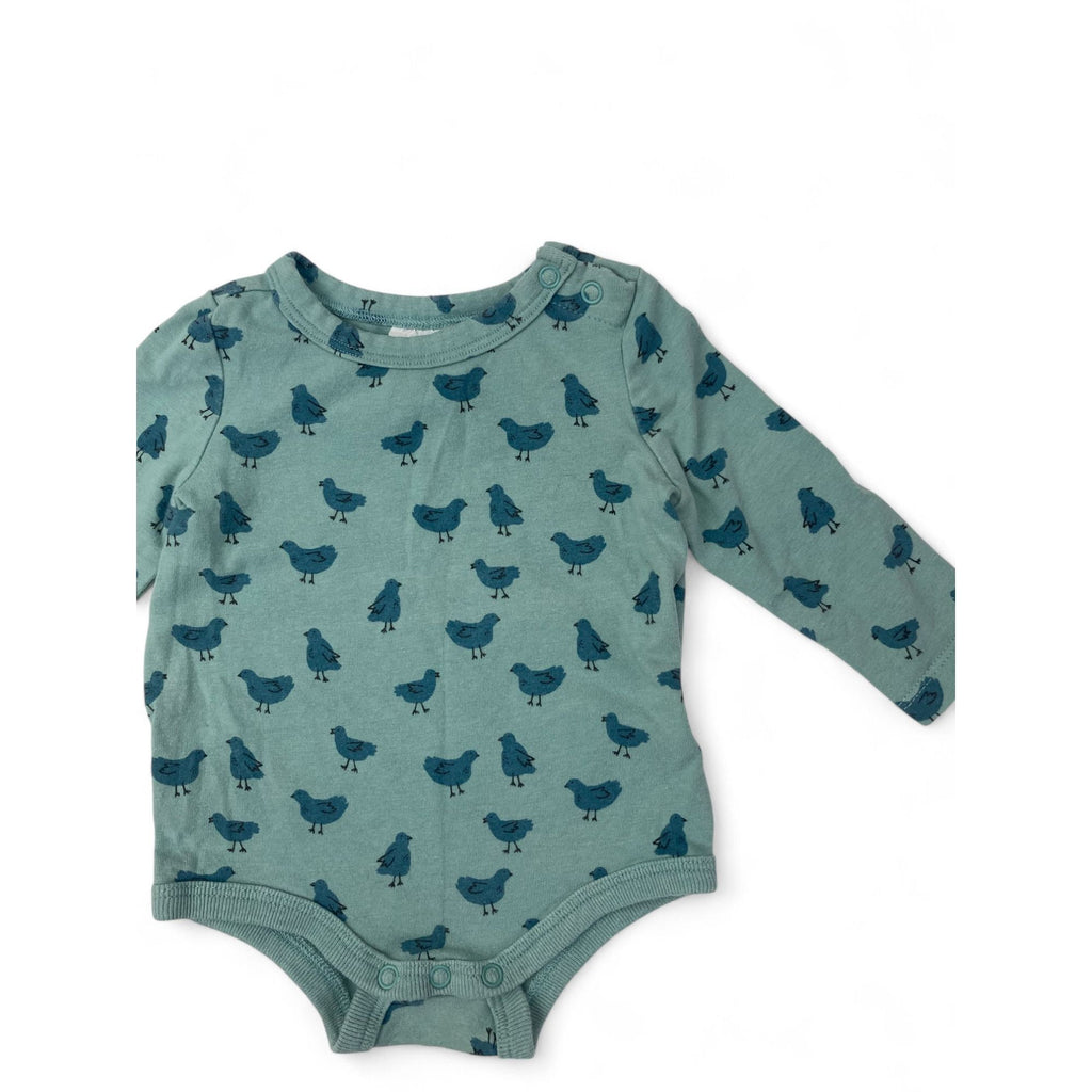 0-3M Teal & Blue Bird Long Sleeve Bodysuit - Cotton On