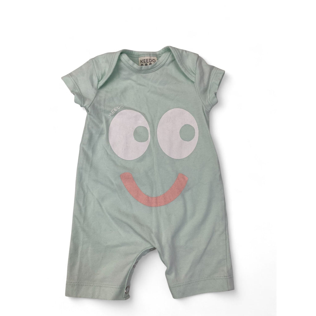 Newborn Mint Green Smiley Face Romper - Keedo