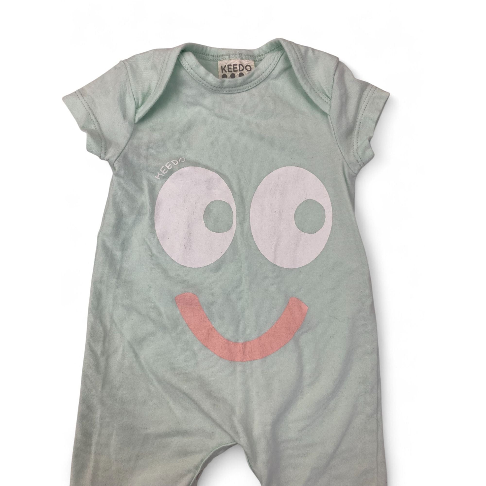 Newborn Mint Green Smiley Face Romper - Keedo
